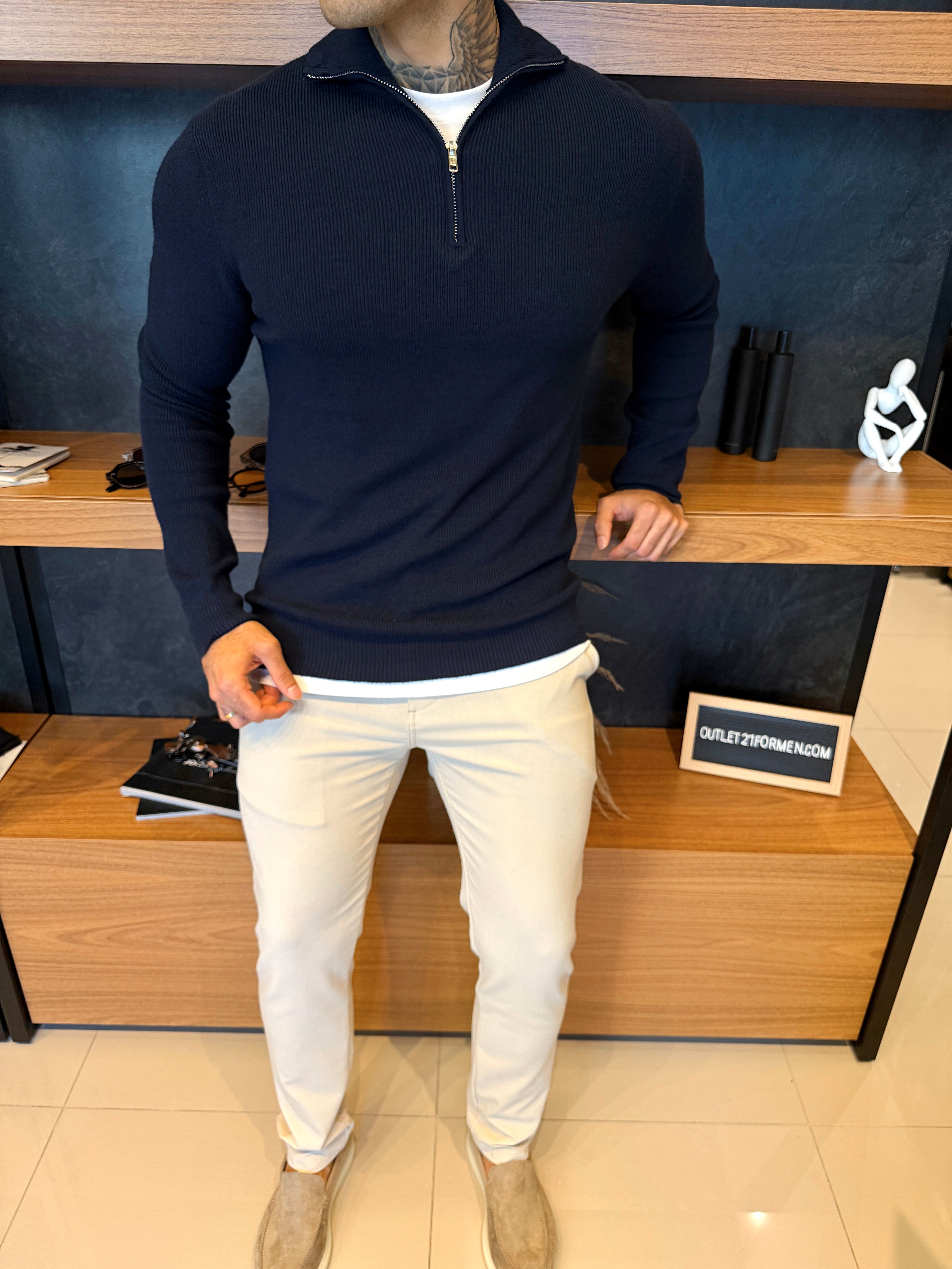 Suéter Roma Quarter-Zip Clássico - Azul Marinho