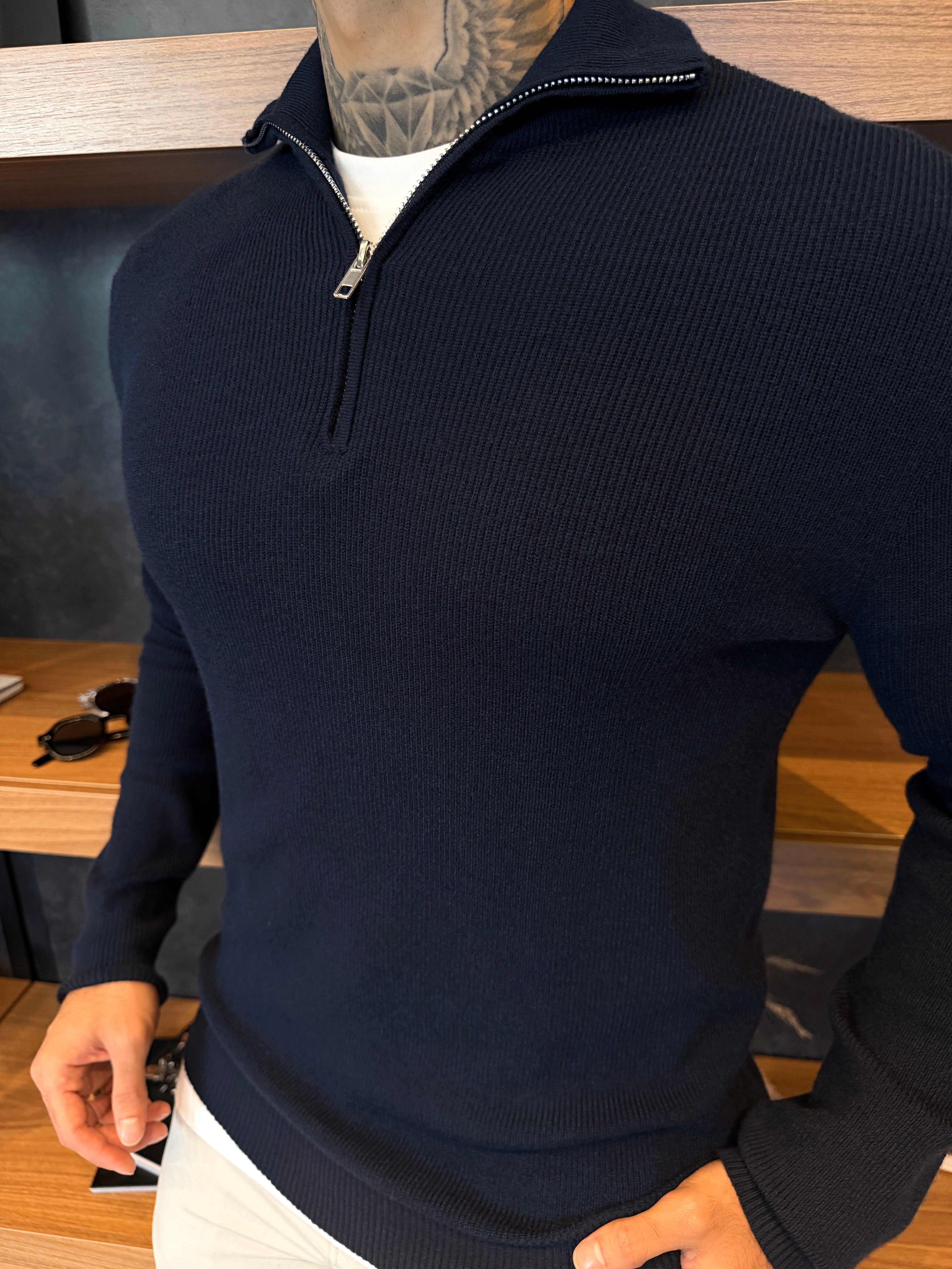 Suéter Roma Quarter-Zip Clássico - Azul Marinho