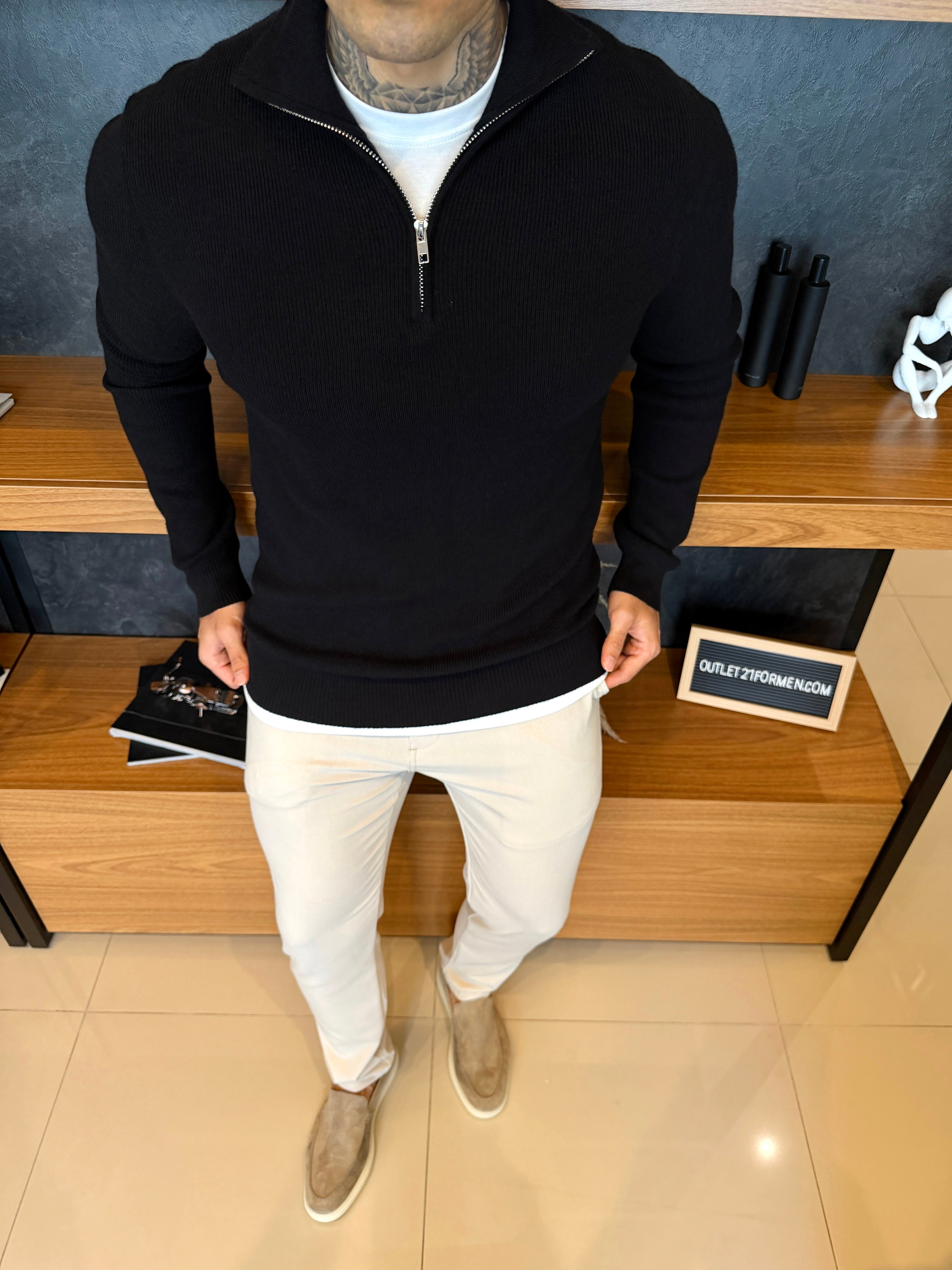 Suéter Roma Quarter-Zip Clássico - Preto