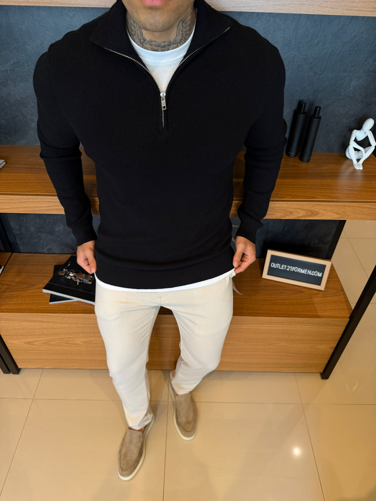Suéter Roma Quarter-Zip Clássico - Preto