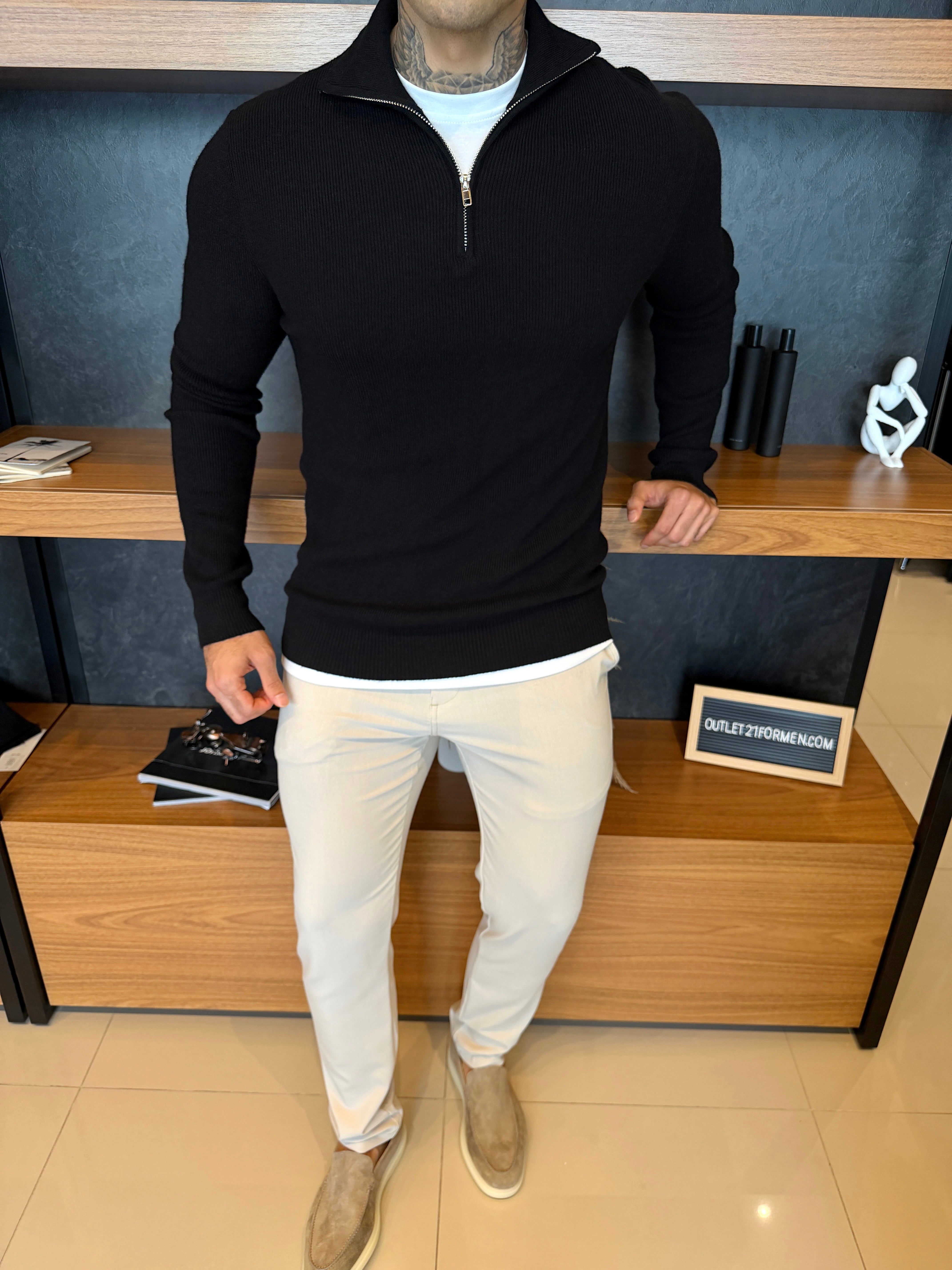 Suéter Roma Quarter-Zip Clássico - Preto