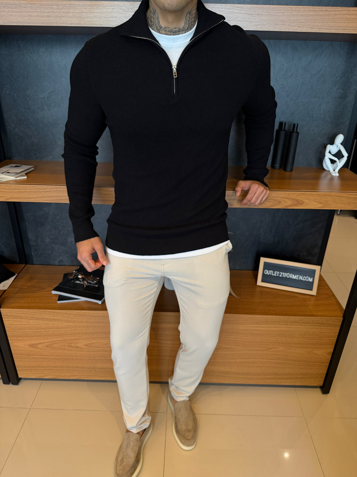 Suéter Roma Quarter-Zip Clássico - Preto