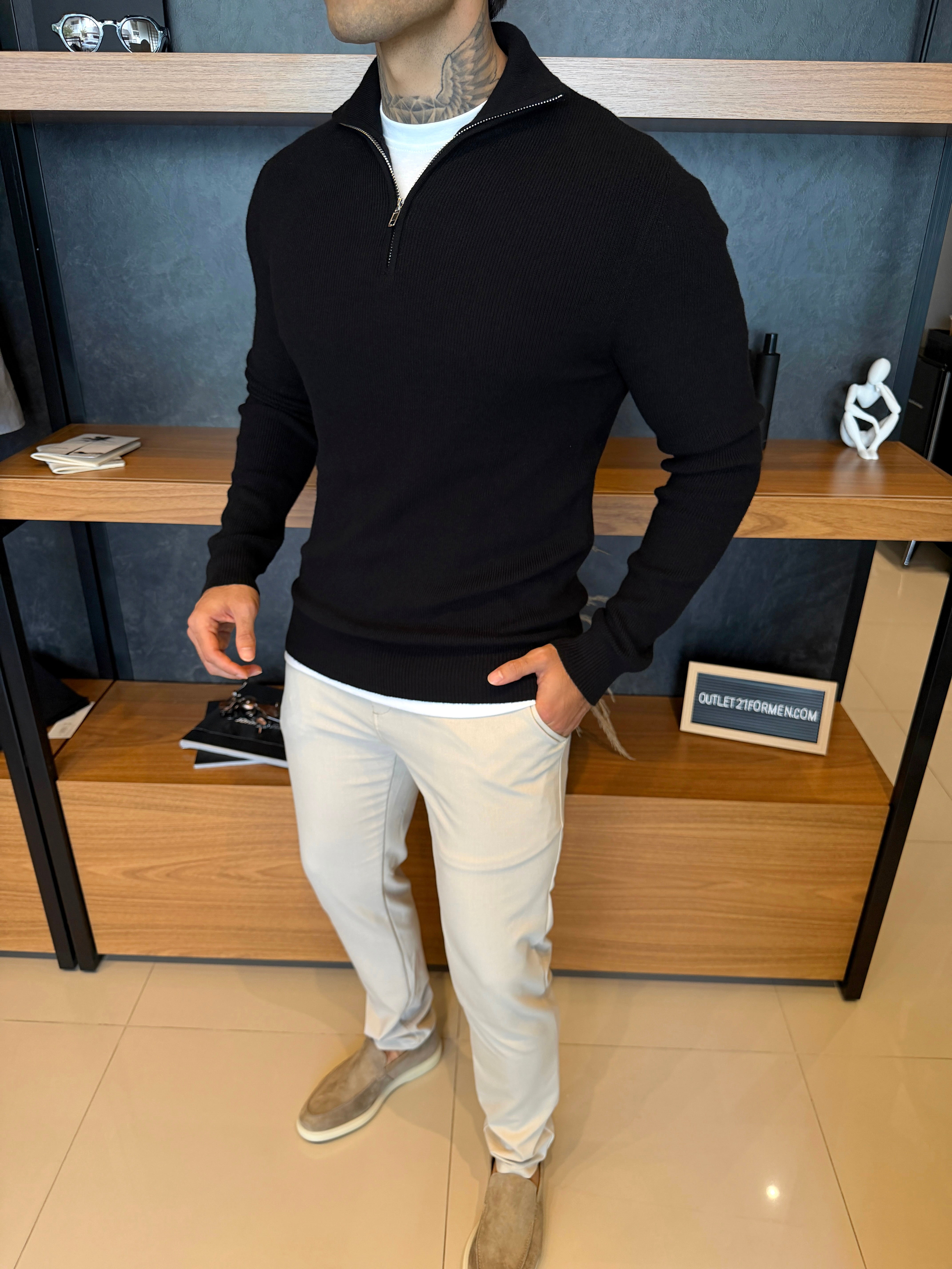 Suéter Roma Quarter-Zip Clássico - Preto