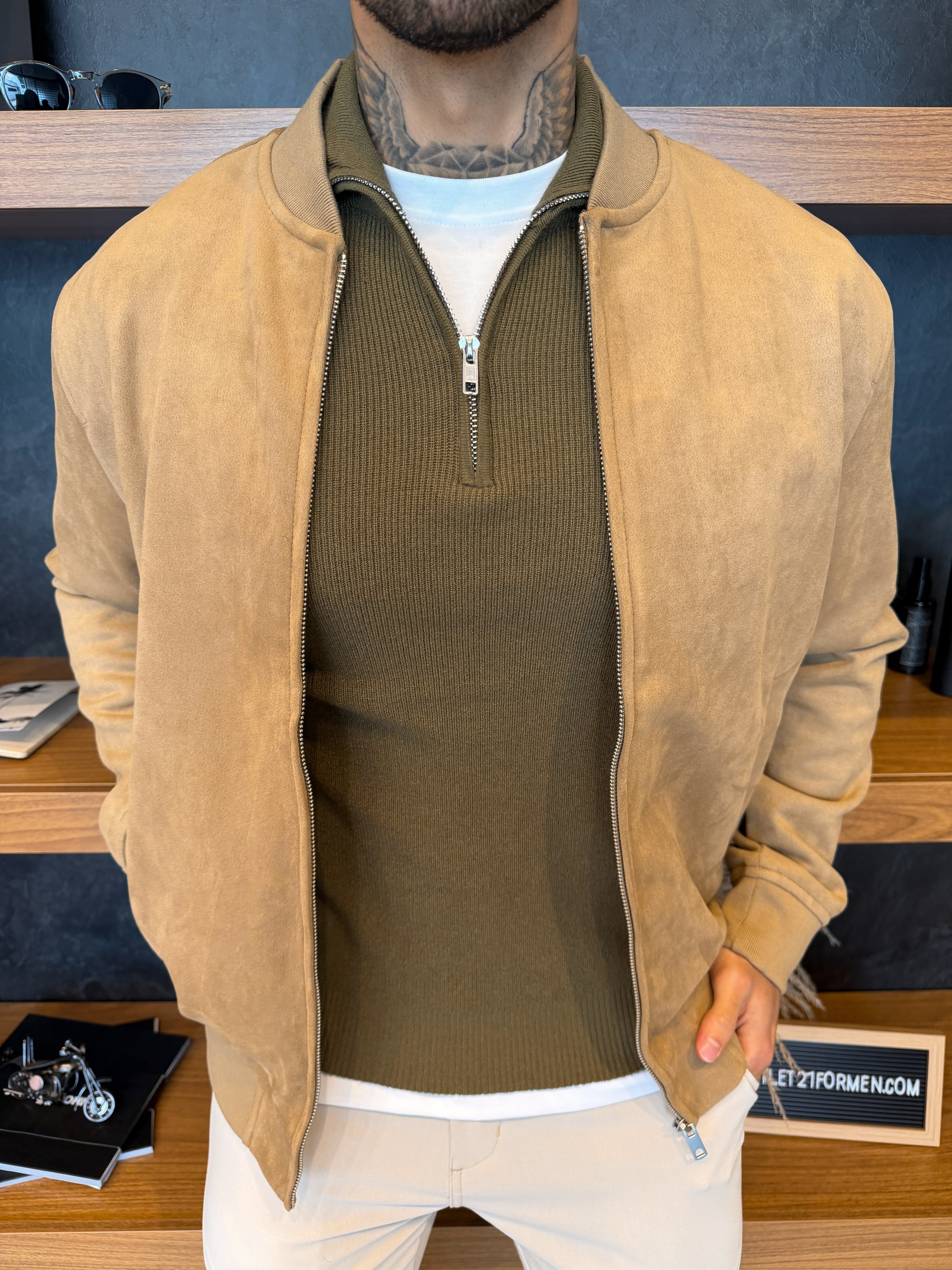 Jaqueta Taylor Bomber Suede - Bege