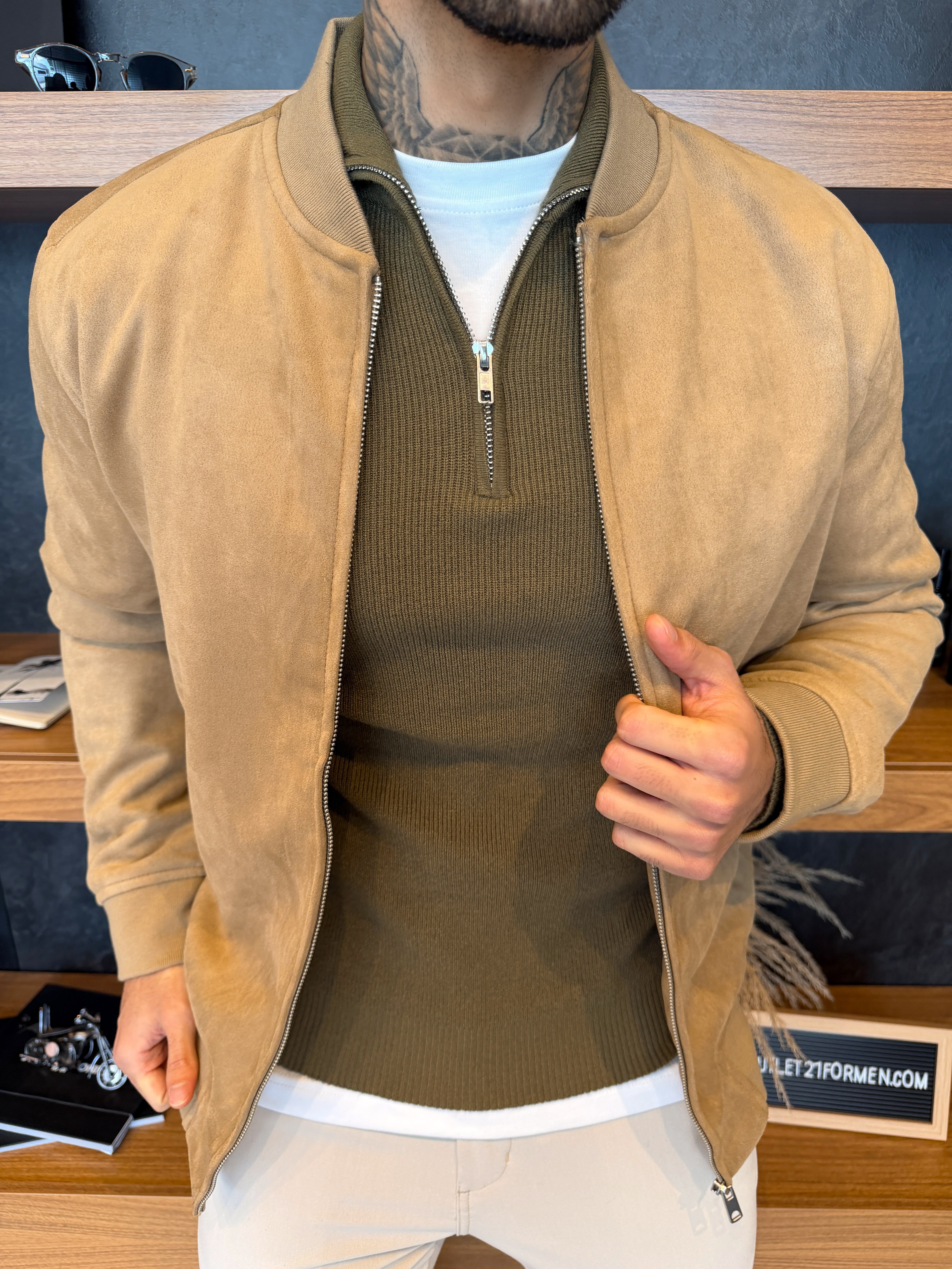 Jaqueta Taylor Bomber Suede - Bege