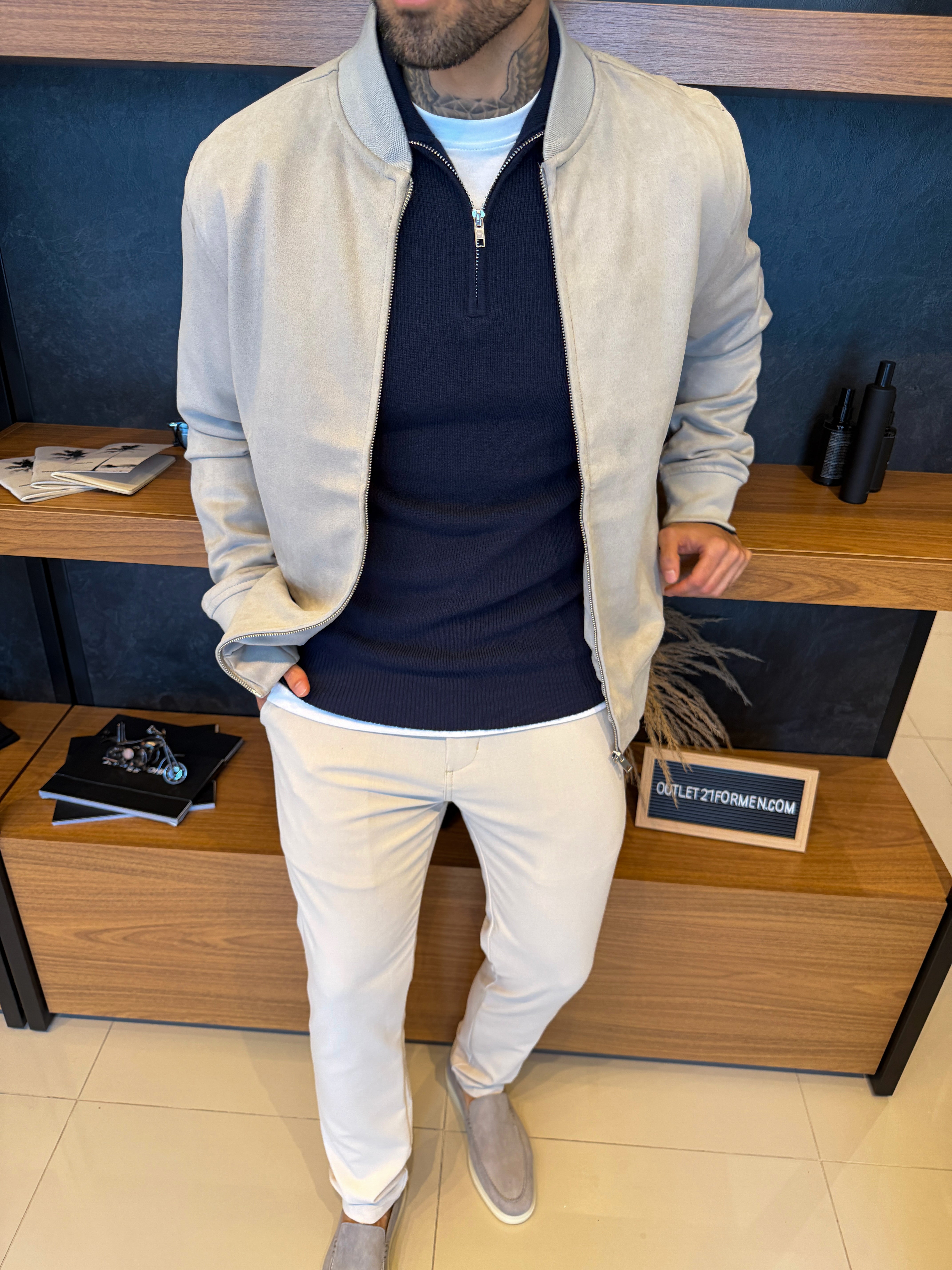 Jaqueta Taylor Bomber Suede - Cinza