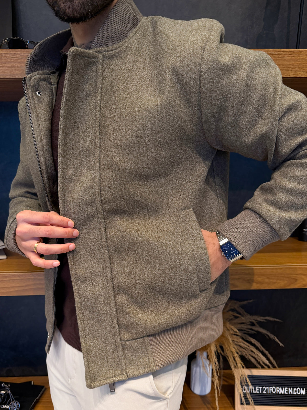Jaqueta Monte Carlo Lã Batida - Khaki Ash