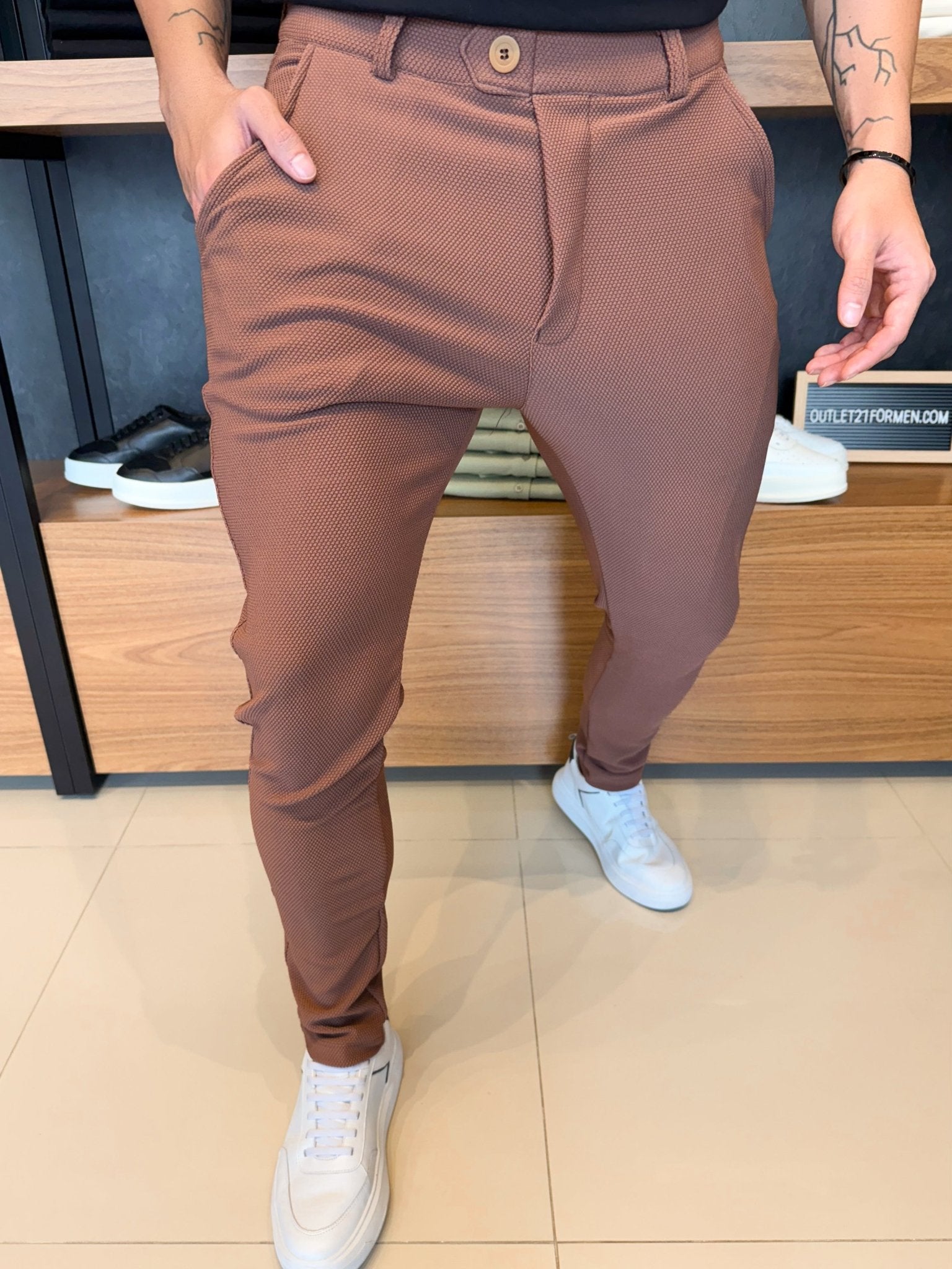 Calça Alfaiataria Granitto Tecido Texturizado - Capuccino