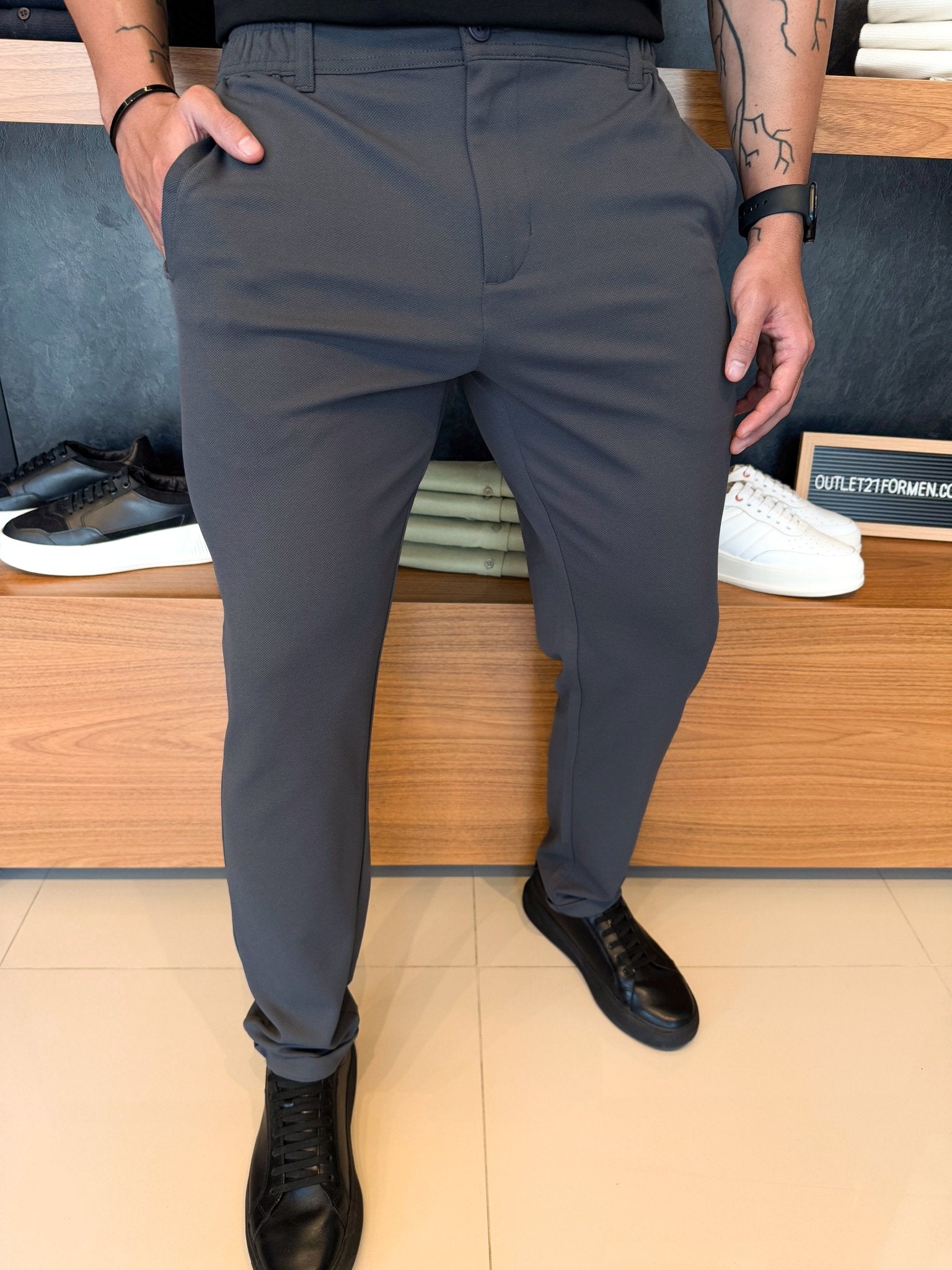 Calça Alfaiataria Mônaco Barra Italiana - Chumbo