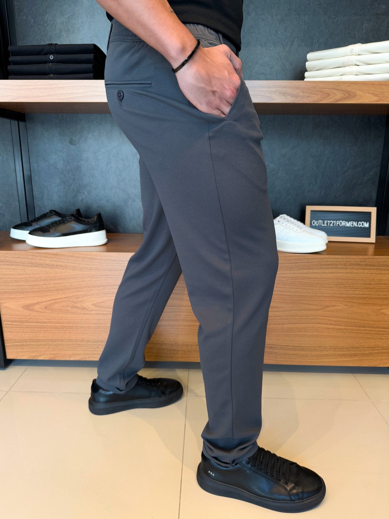 Calça Alfaiataria Mônaco Barra Italiana - Chumbo