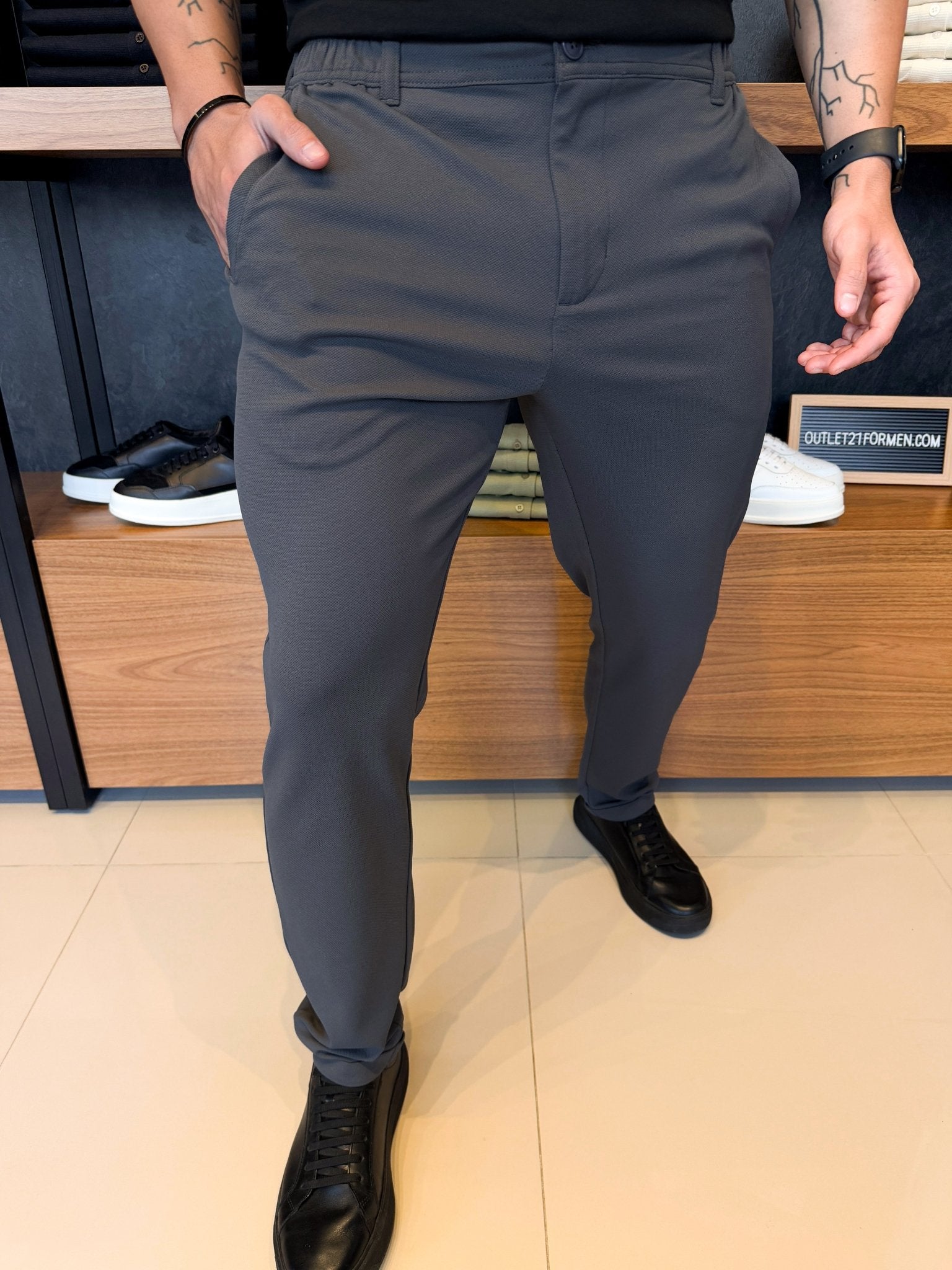 Calça Alfaiataria Mônaco Barra Italiana - Chumbo