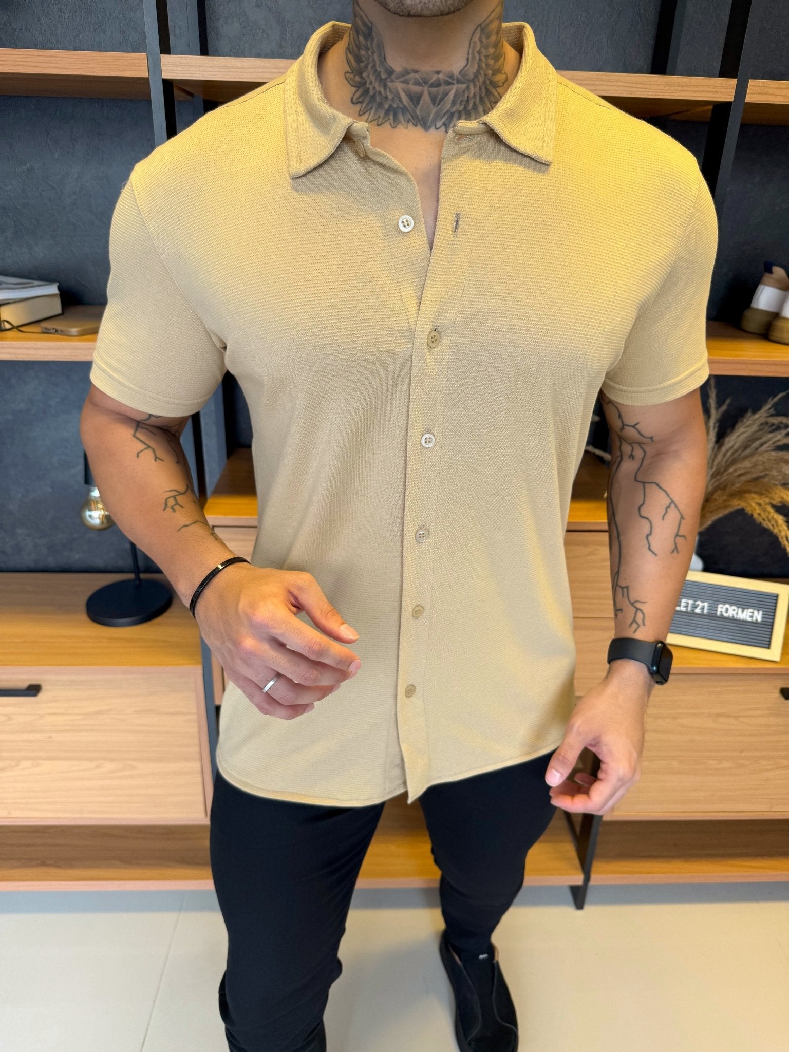 Camisa Ibiza Manga Curta - Bege
