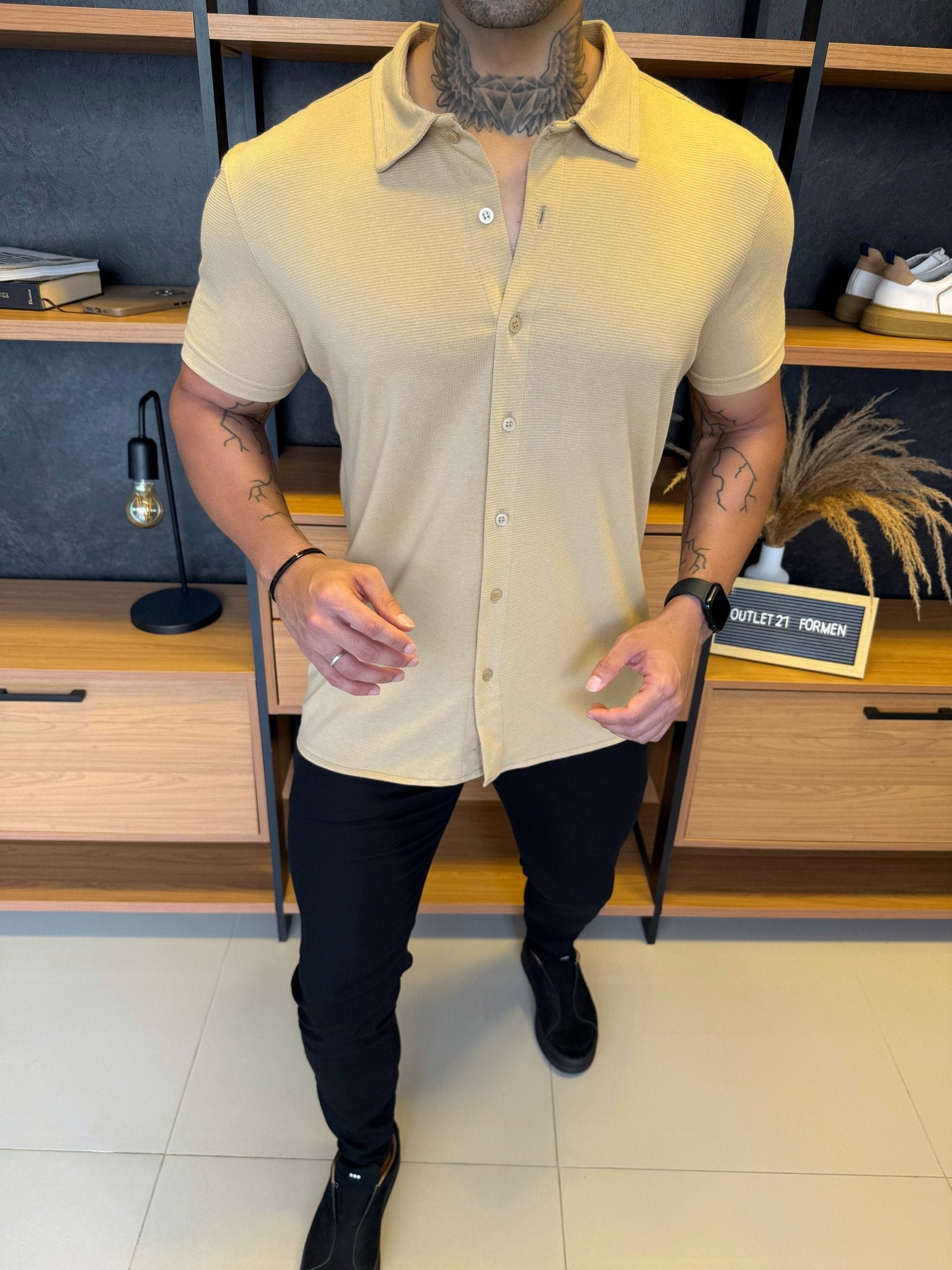 Camisa Ibiza Manga Curta - Bege