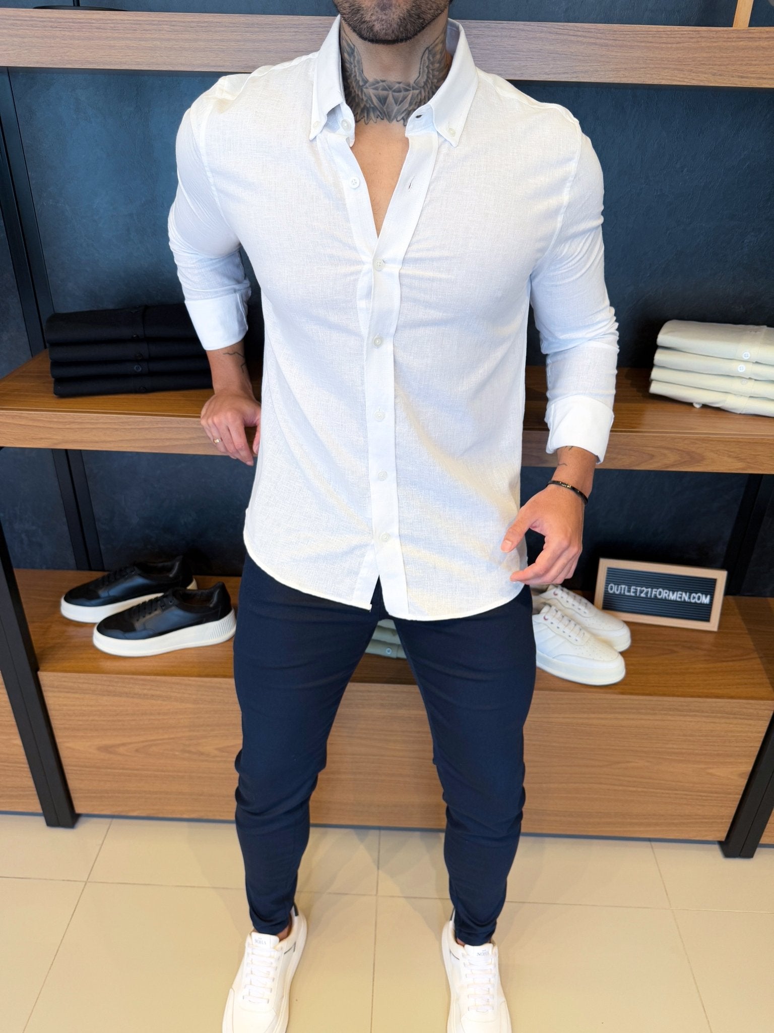 Camisa Linho Puro Manga Longa - Branca