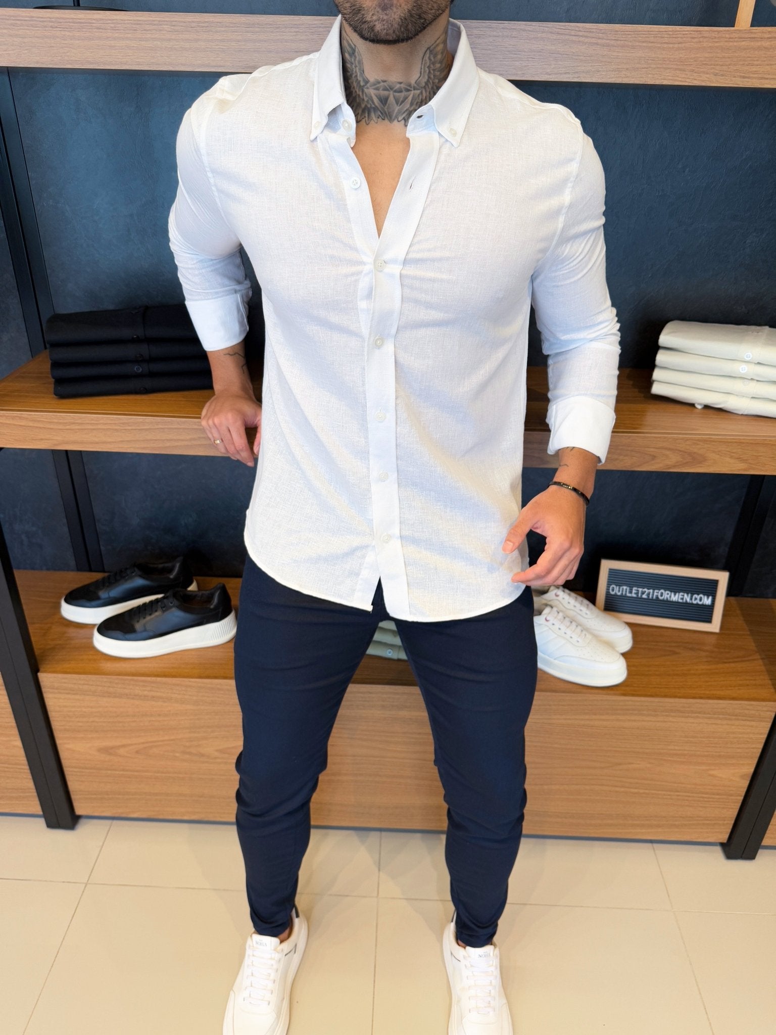 Camisa Linho Manga Longa - Branca