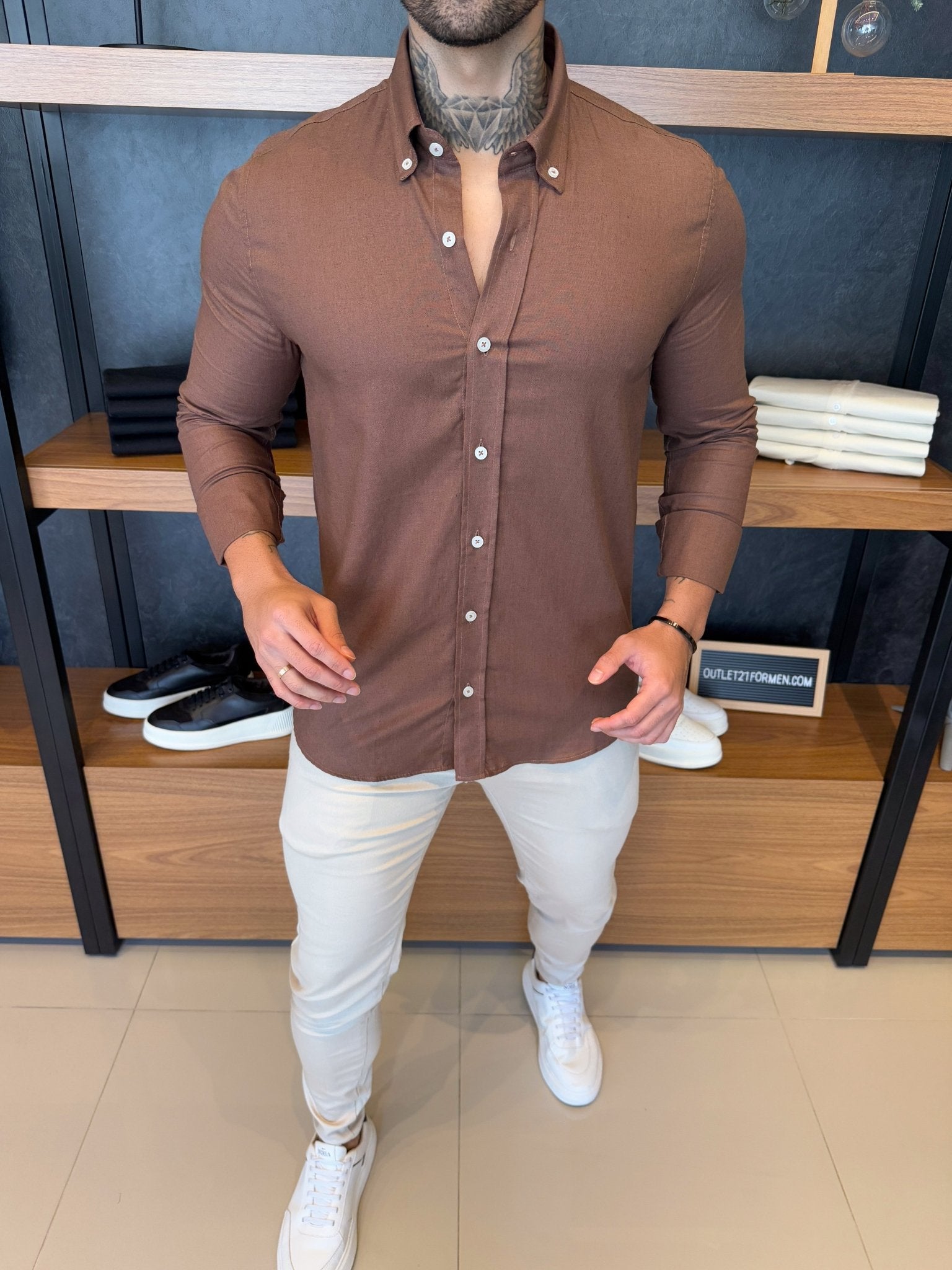 Camisa Linho Manga Longa - Marrom