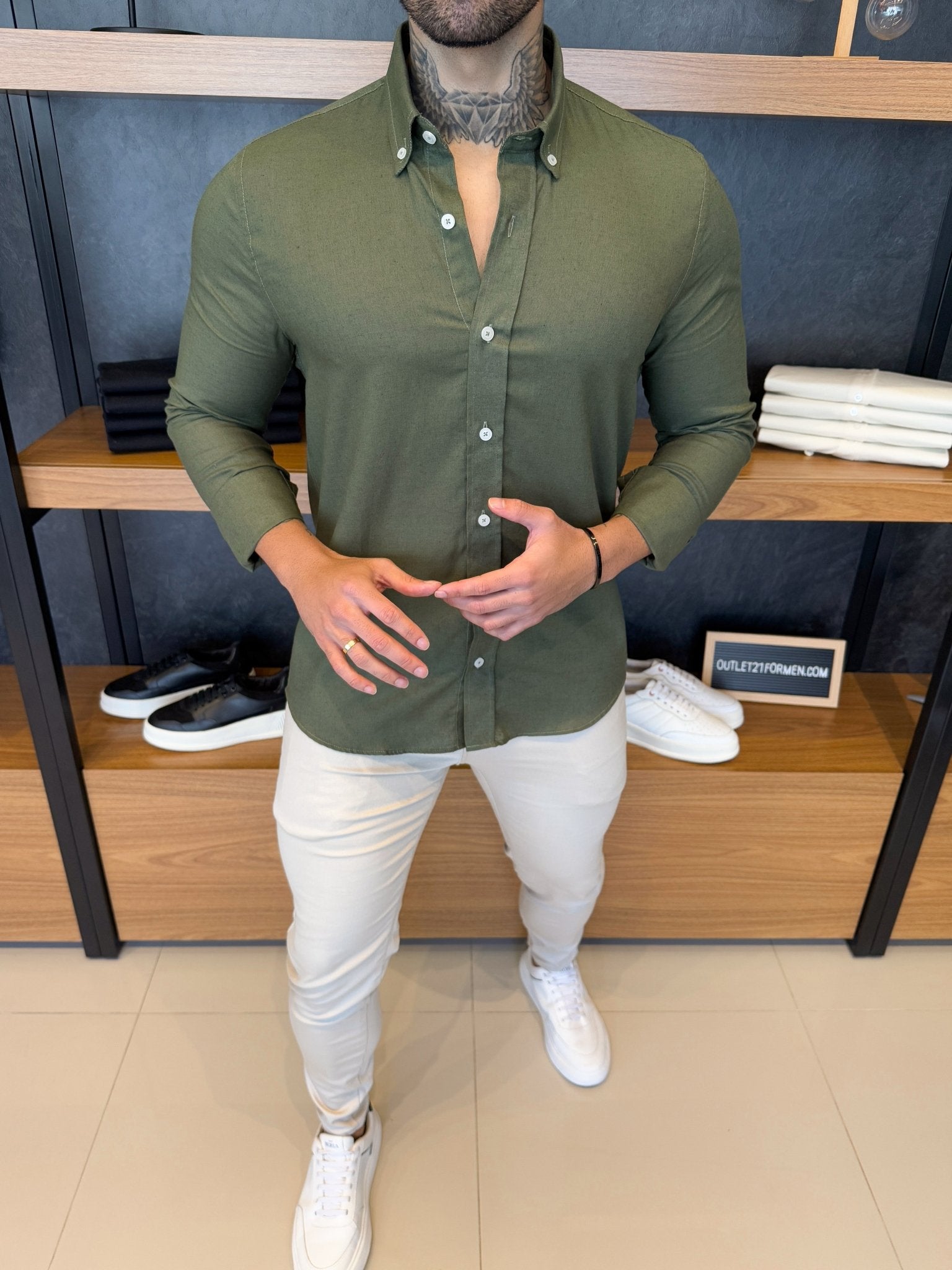 Camisa Linho Manga Longa - Musgo