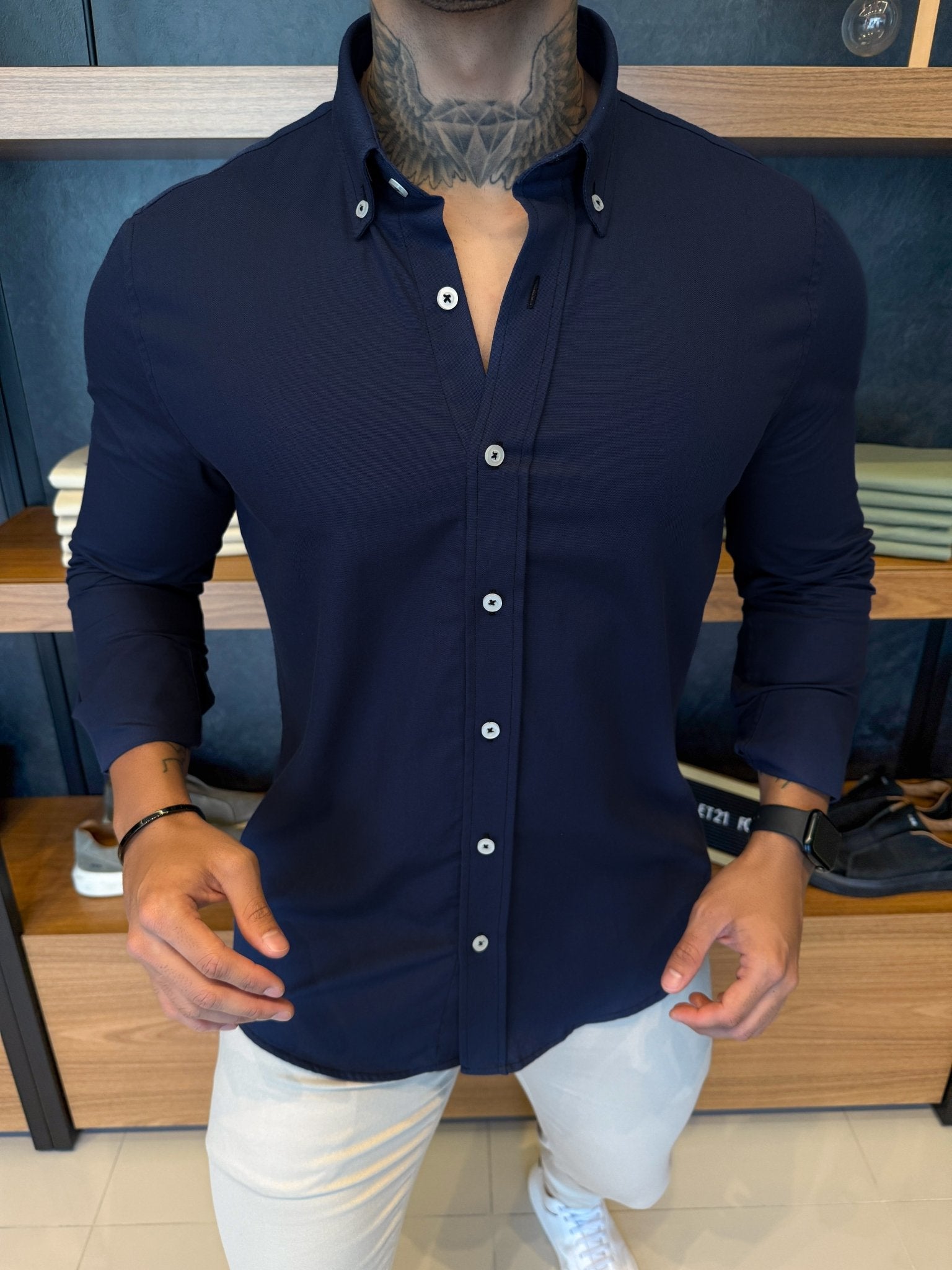 Camisa Oxford Manga Longa - Marinho