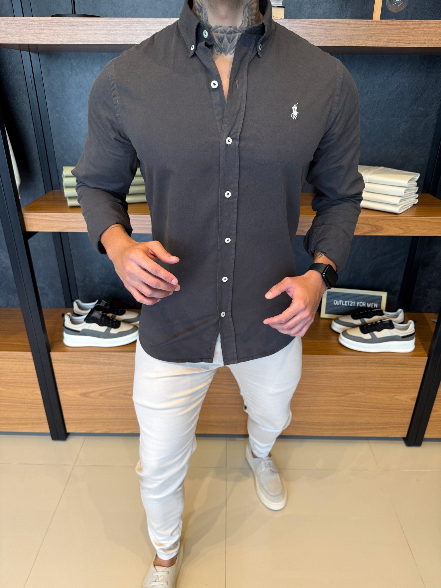 Camisa Polo Ralph. Sarja Cinza Logo Branco