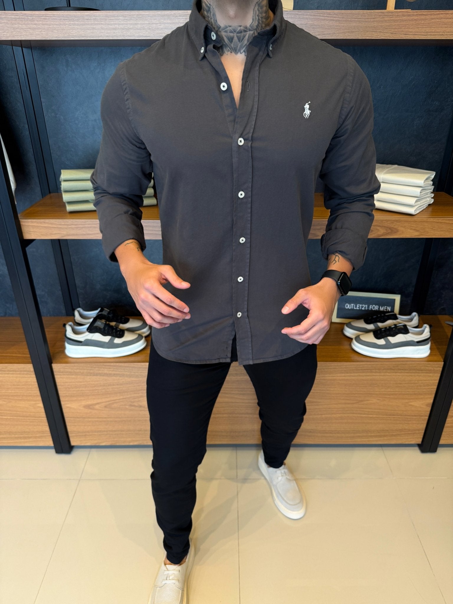 Camisa Polo Ralph. Sarja Cinza Logo Branco