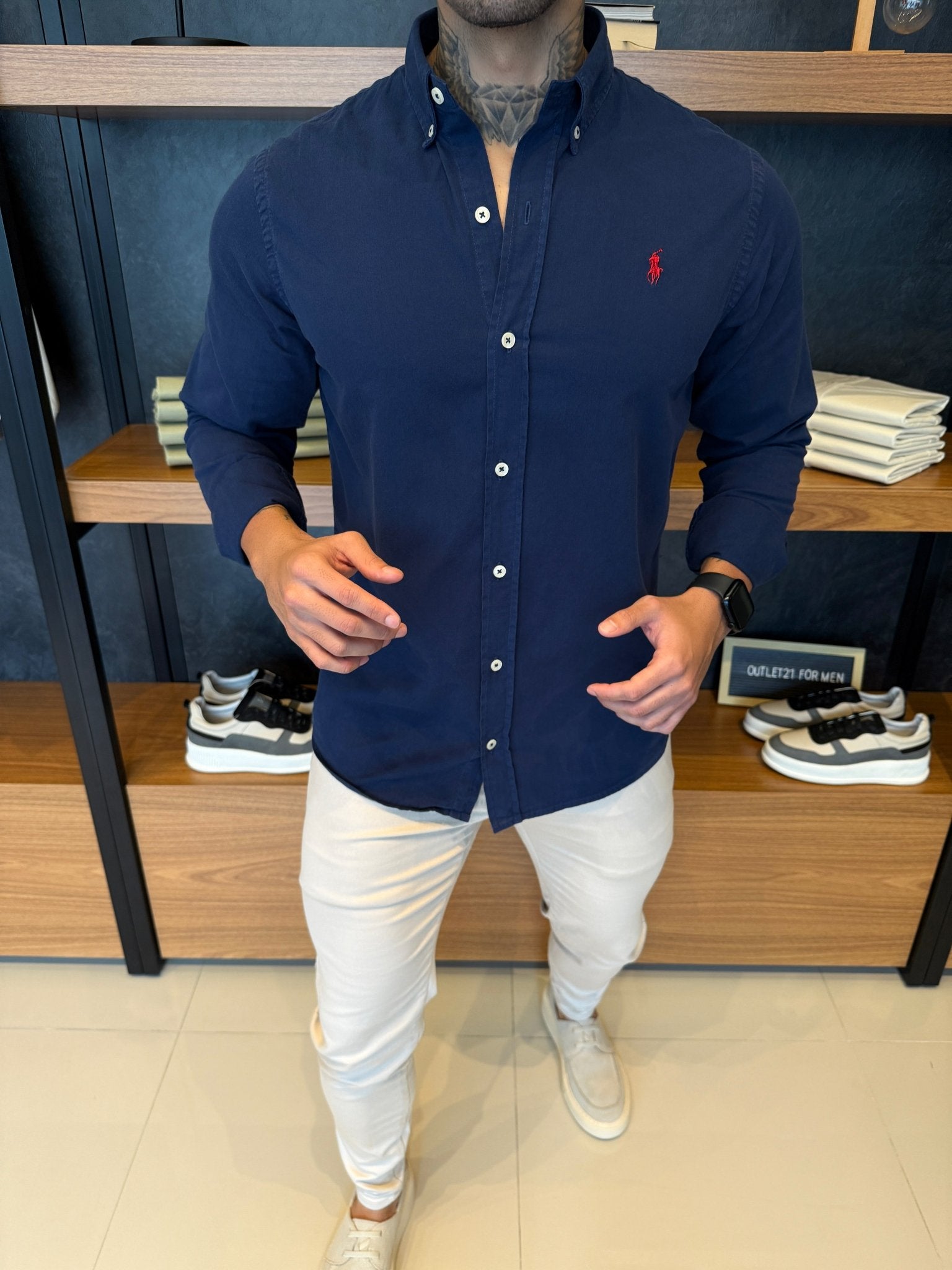 Camisa Polo Ralph. Sarja Marinho Logo Vermelho