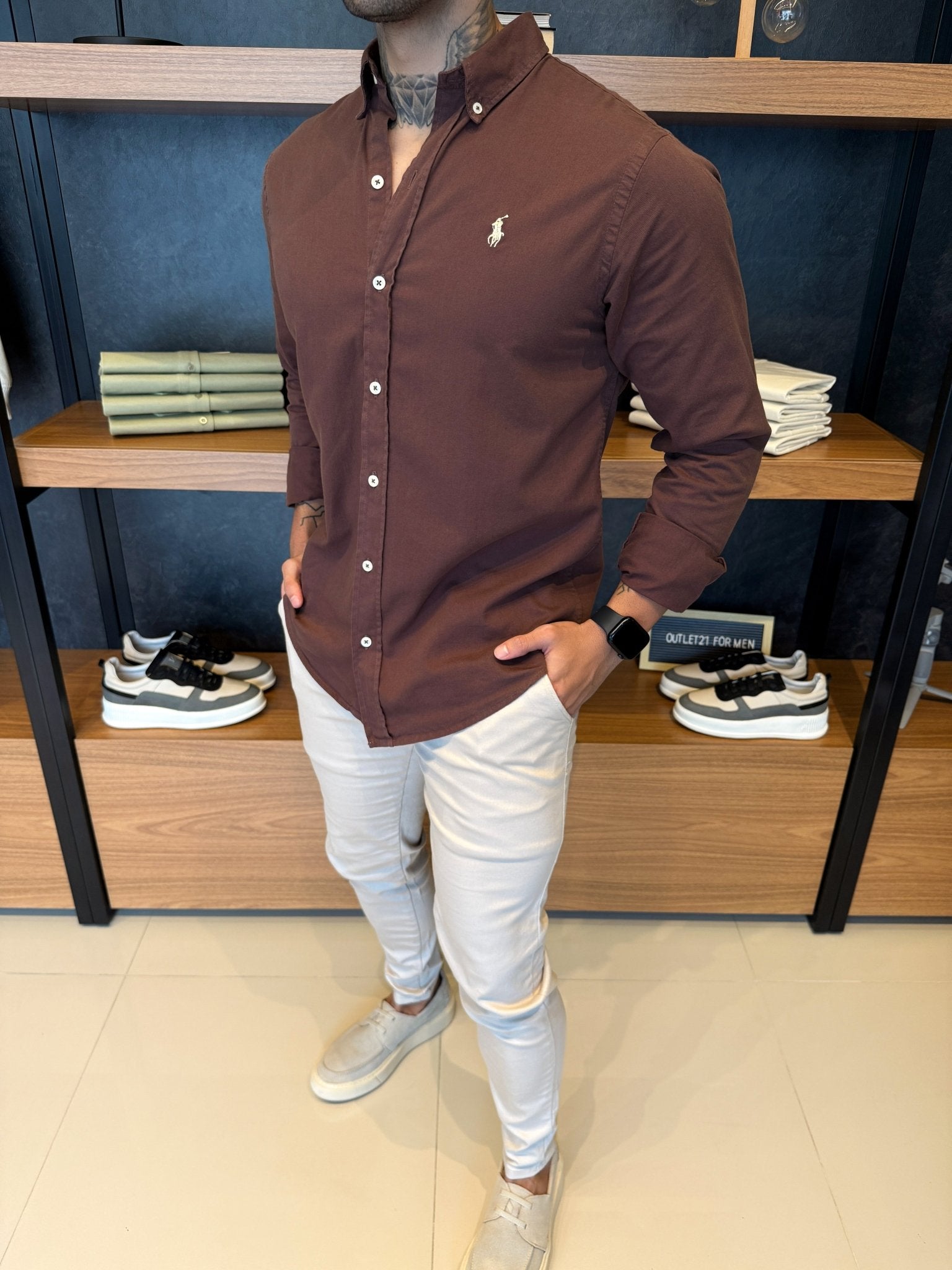 Camisa Polo Ralph. Sarja Marrom Logo Off White