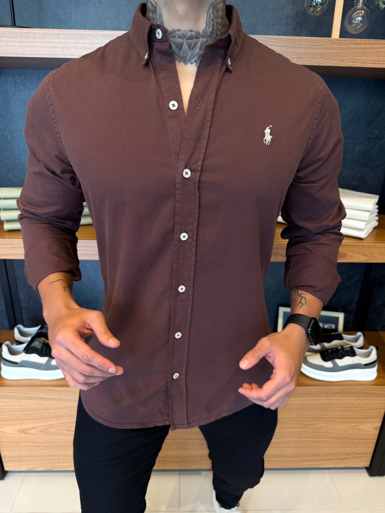 Camisa Polo Ralph. Sarja Marrom Logo Off White