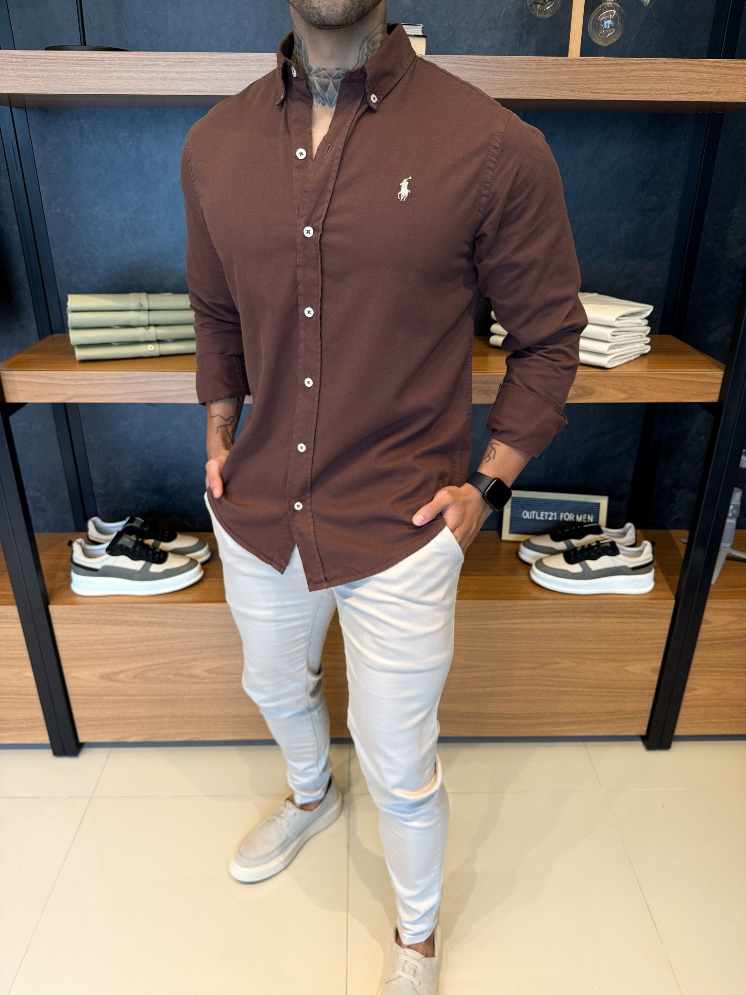 Camisa Polo Ralph. Sarja Marrom Logo Off White