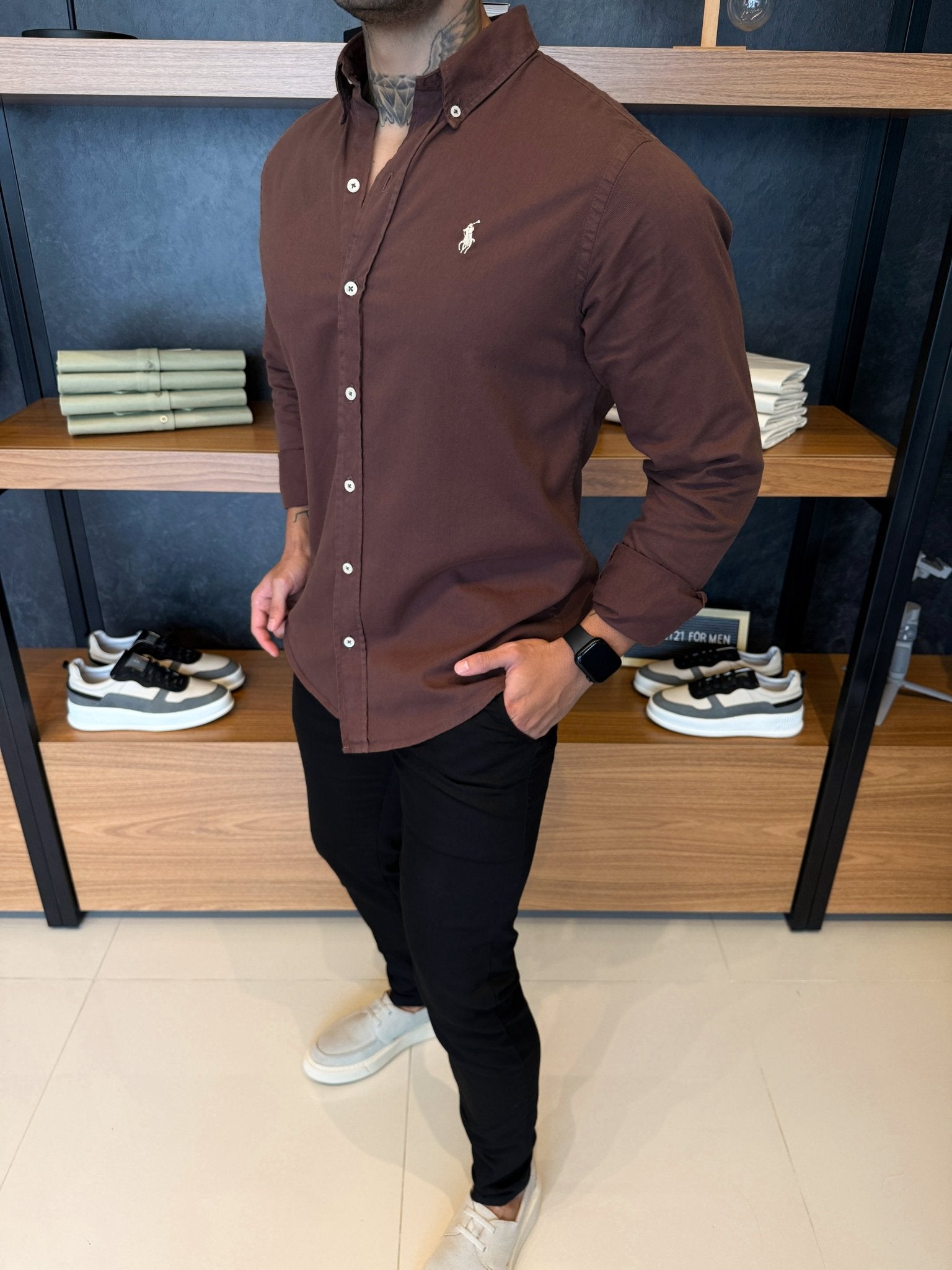 Camisa Polo Ralph. Sarja Marrom Logo Off White
