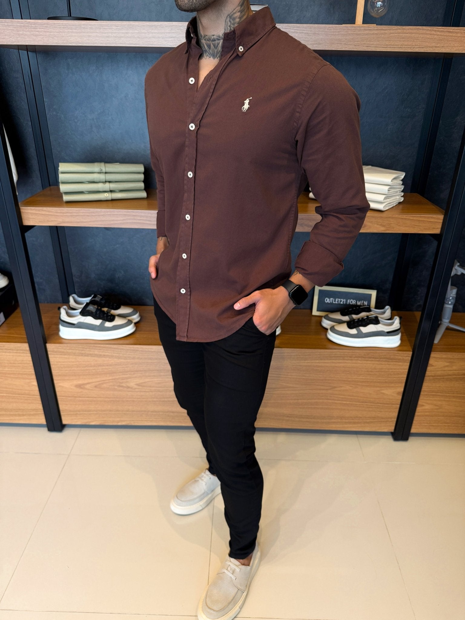 Camisa Polo Ralph. Sarja Marrom Logo Off White