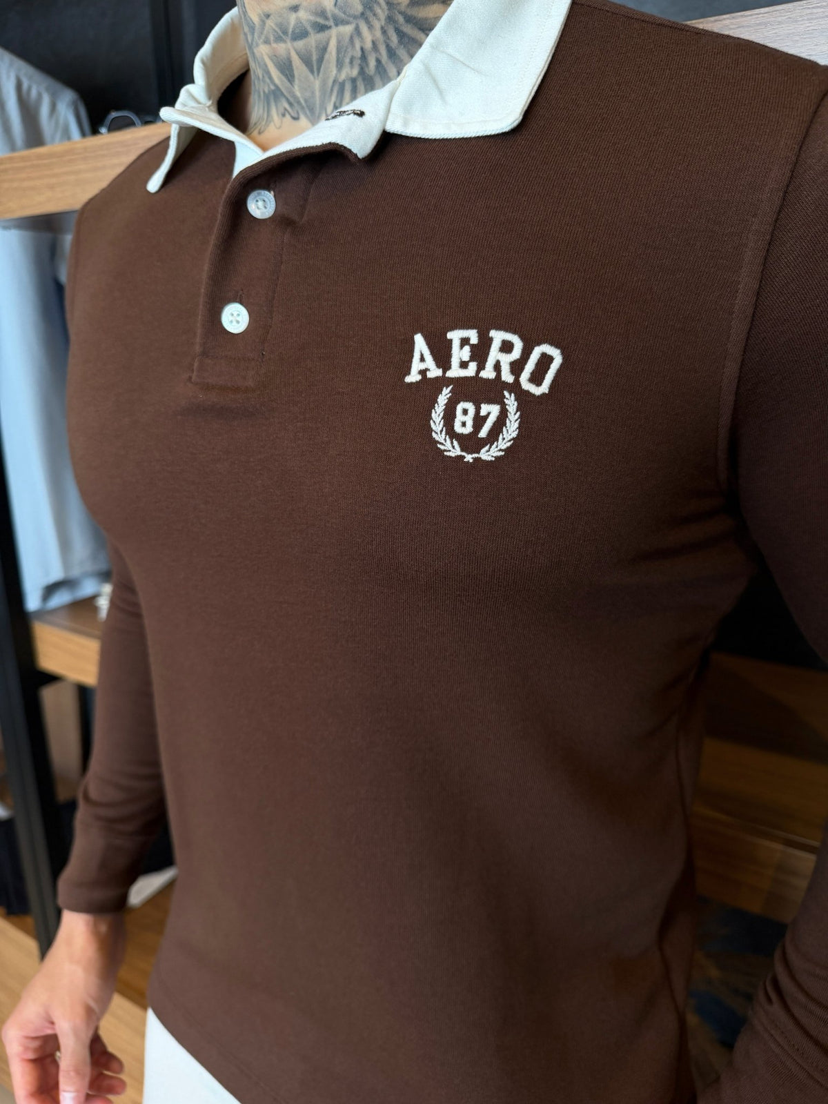 Camiseta Manga Longa Aeropostale Bordado - Marrom