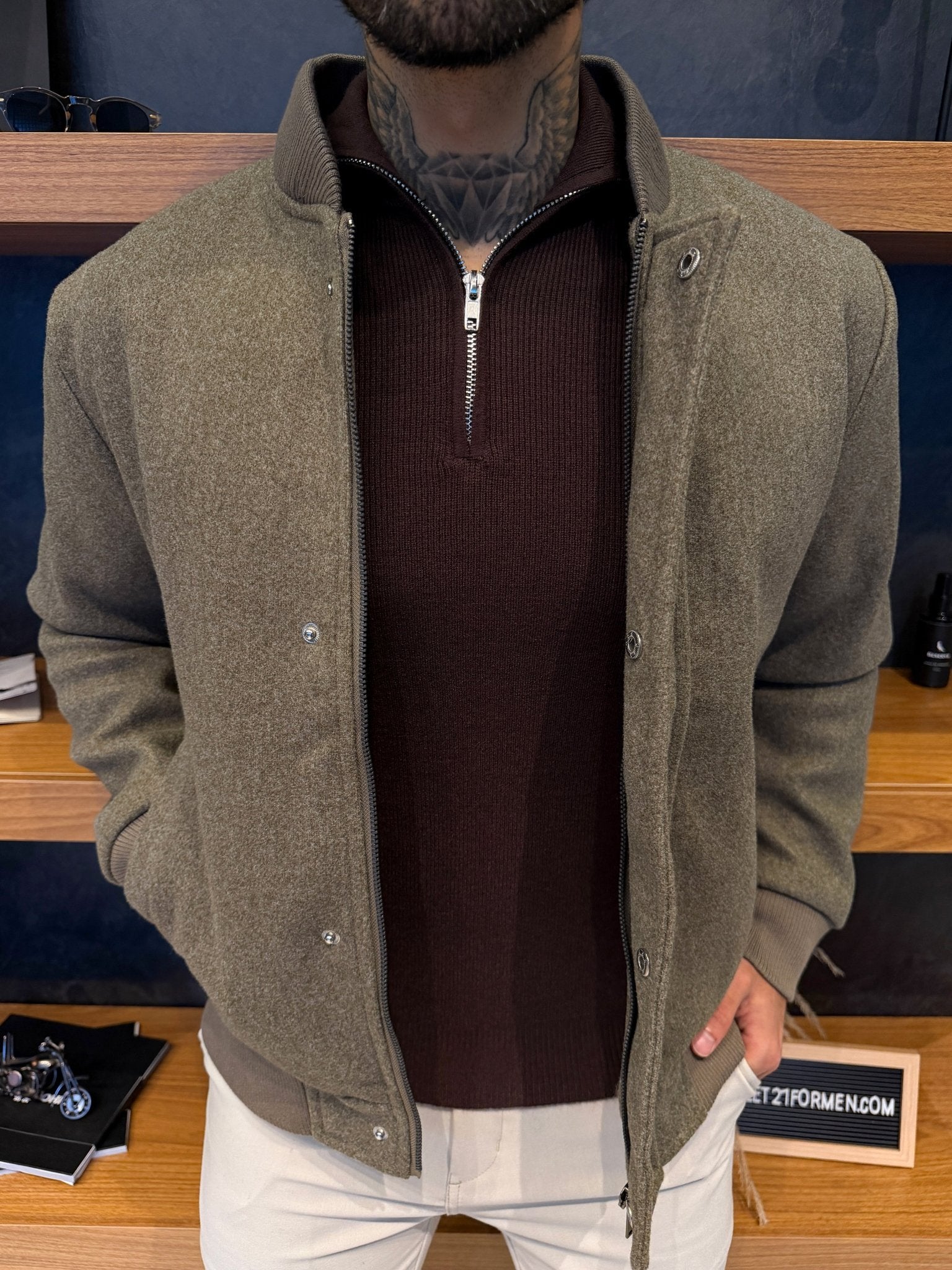 Jaqueta Monte Carlo Lã Batida - Khaki Ash