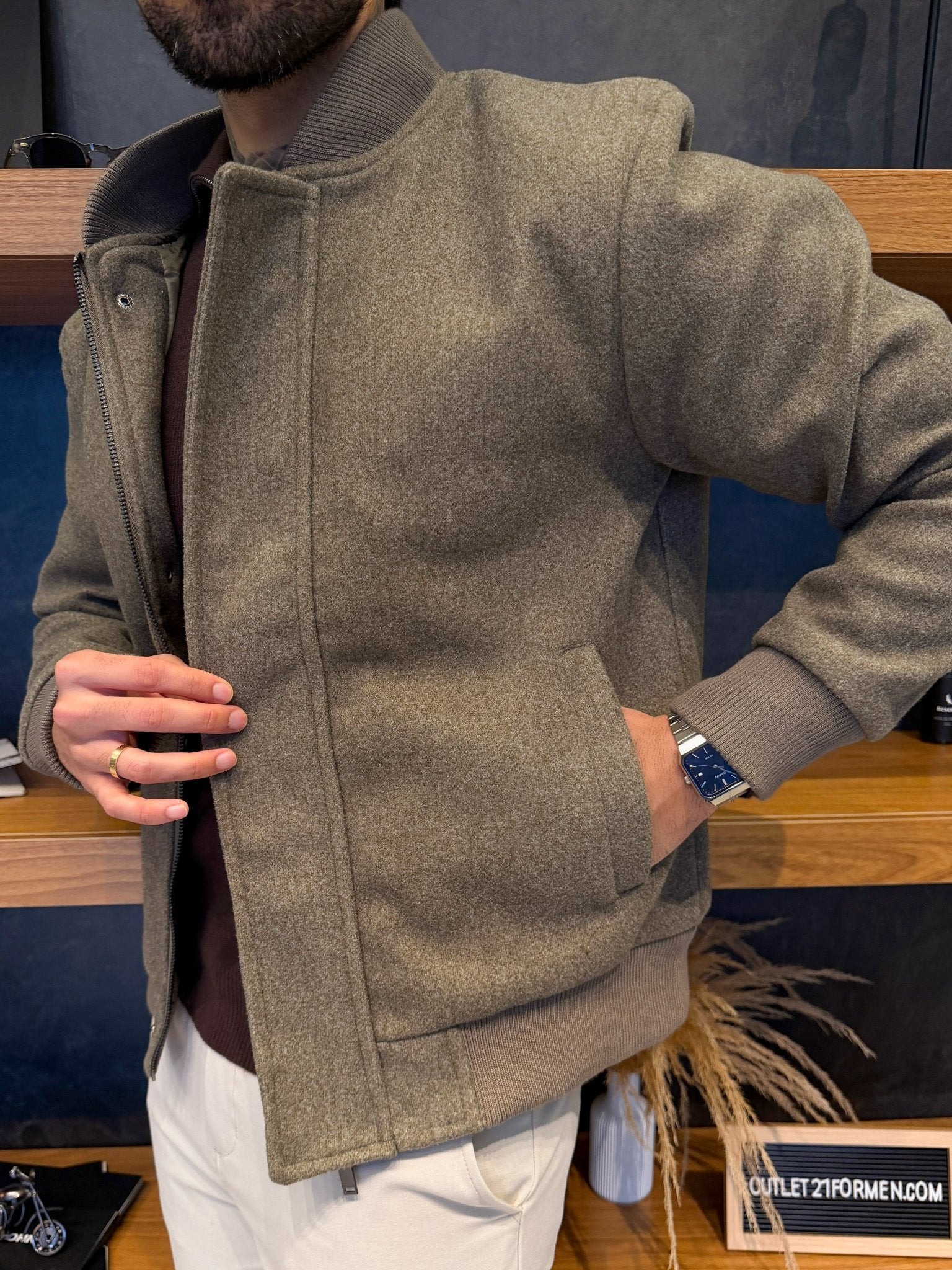 Jaqueta Monte Carlo Lã Batida - Khaki Ash