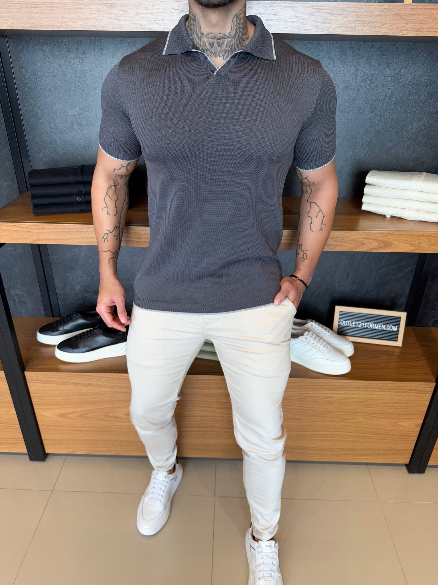 Polo Siena Tricot Detalhe na Gola e Manga - Cinza