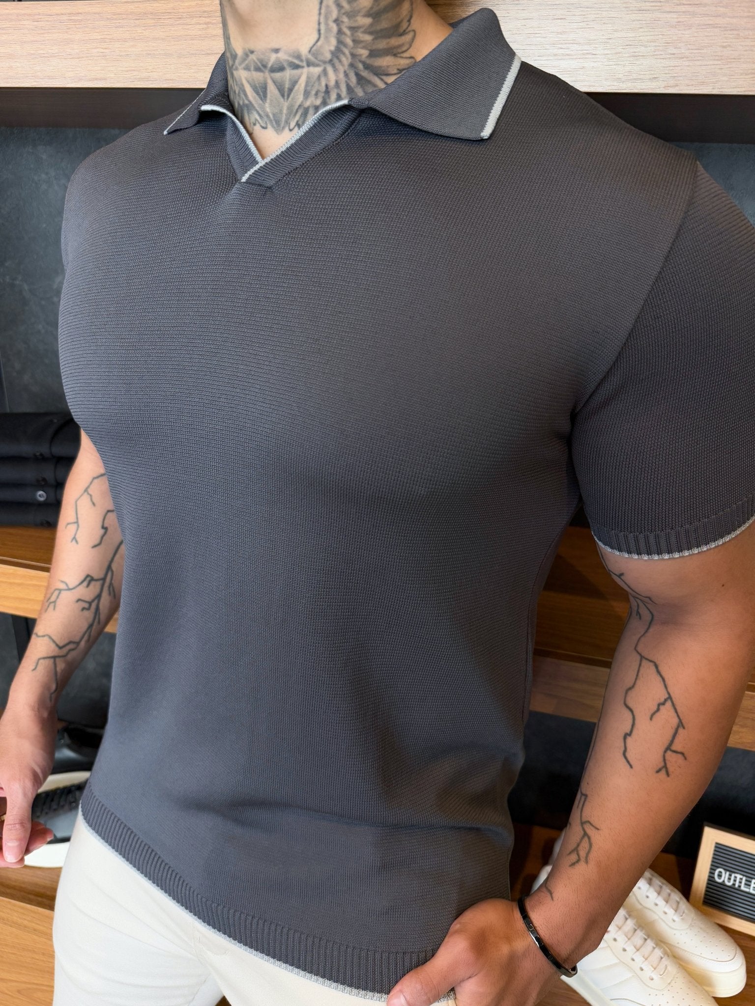 Polo Siena Tricot Detalhe na Gola e Manga - Cinza