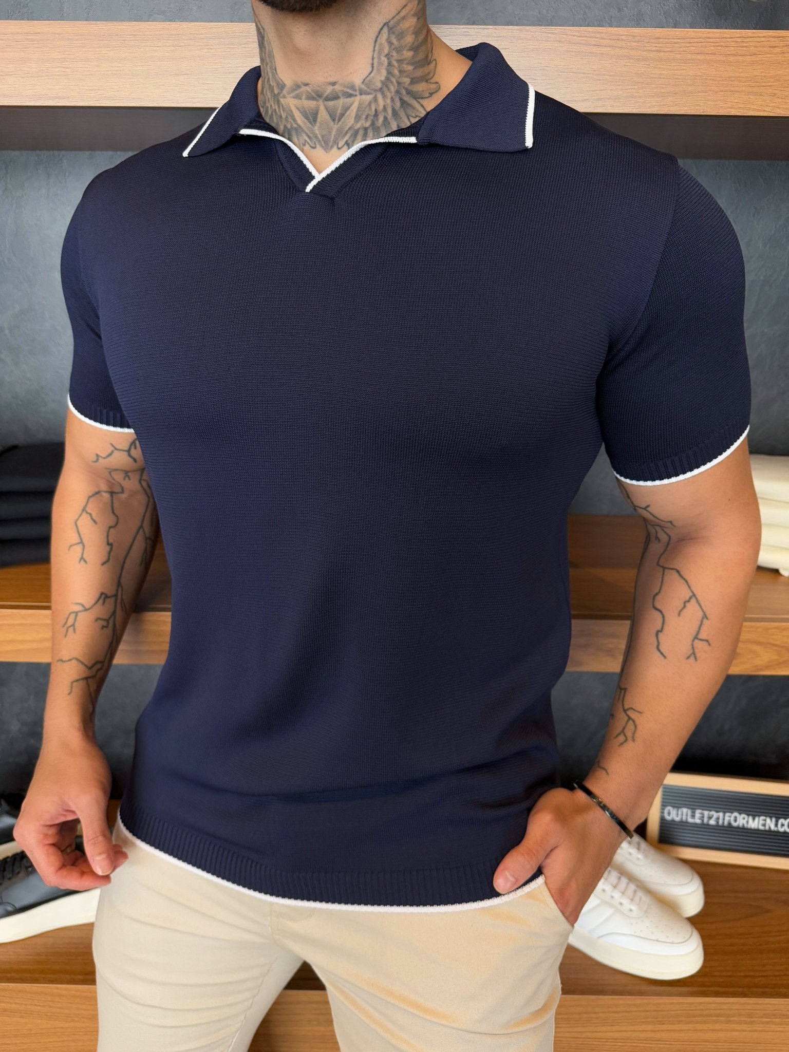 Polo Siena Tricot Detalhe na Gola e Manga - Marinho