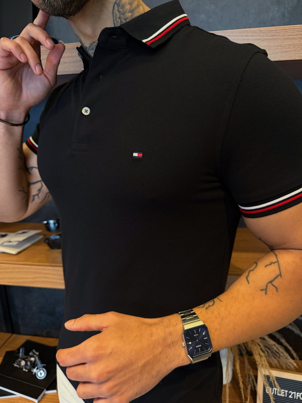 Polo Tommy Hilfiger Tipped Slim Fit - Preta