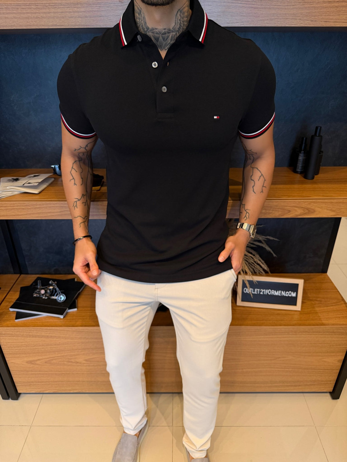 Polo Tommy Hilfiger Tipped Slim Fit - Preta