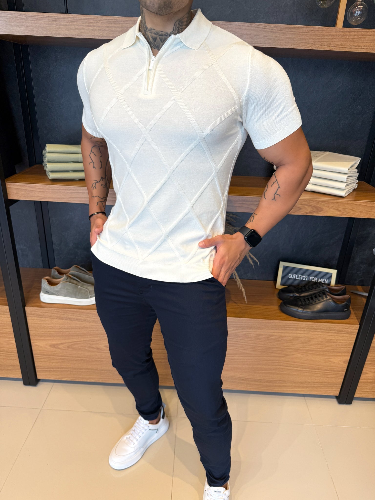 Polo Tricot Dubai Off White C/ Zíper Gola