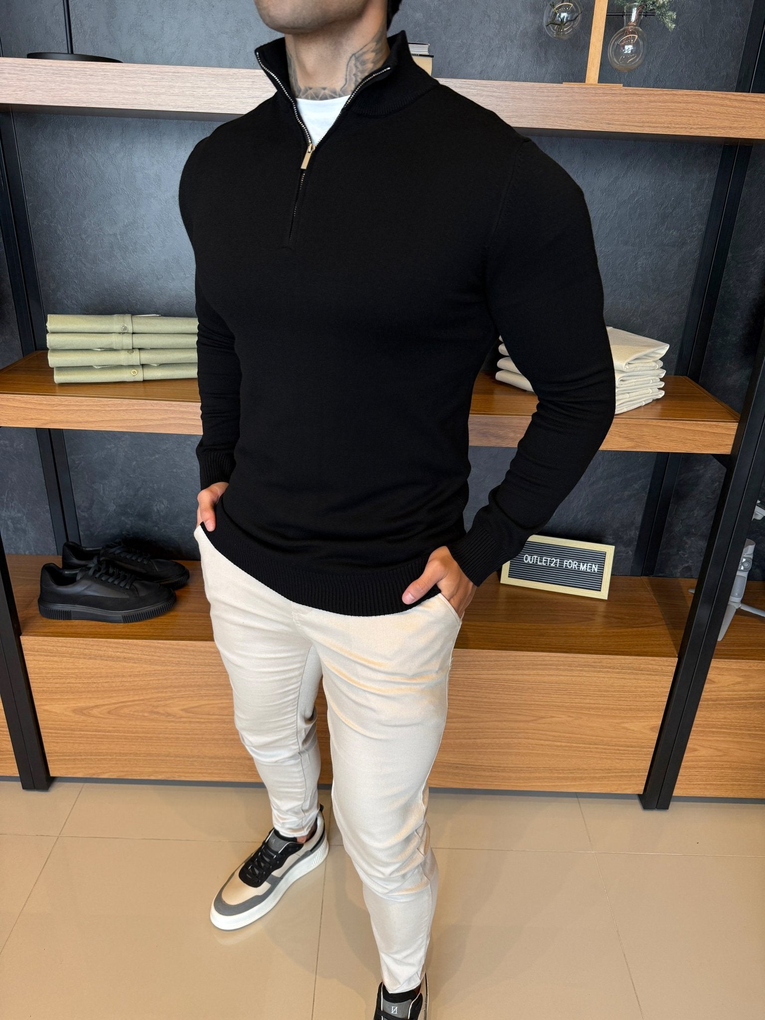 Suéter Santorinni Tricot Preto Gola c/ Zíper