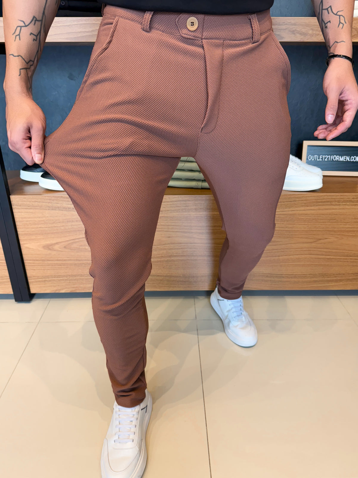 Calça Alfaiataria Granitto Tecido Texturizado - Capuccino