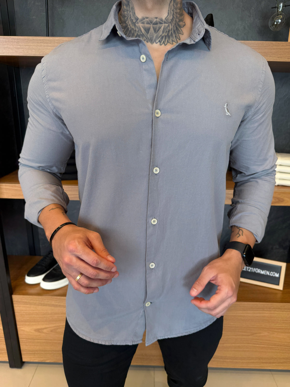 Camisa Reserva Manga Longa Monocromática - Cinza