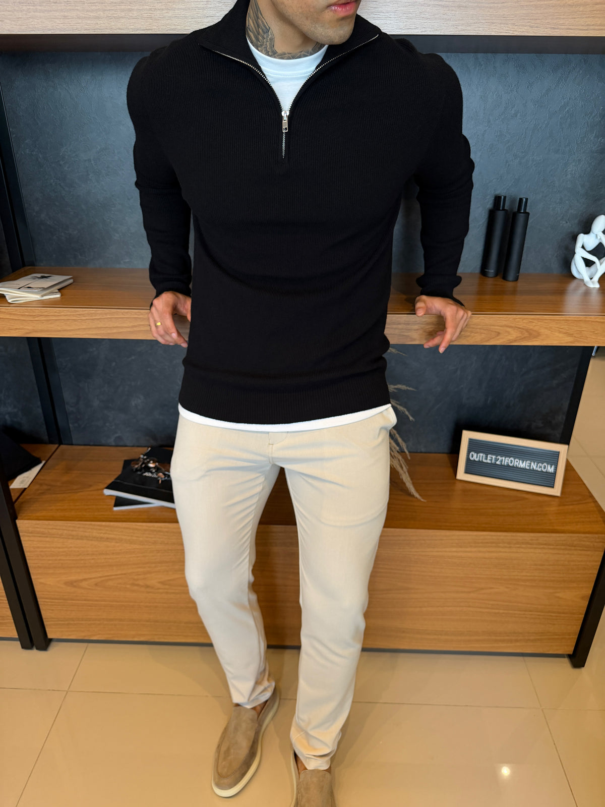 Suéter Roma Quarter-Zip Clássico - Preto