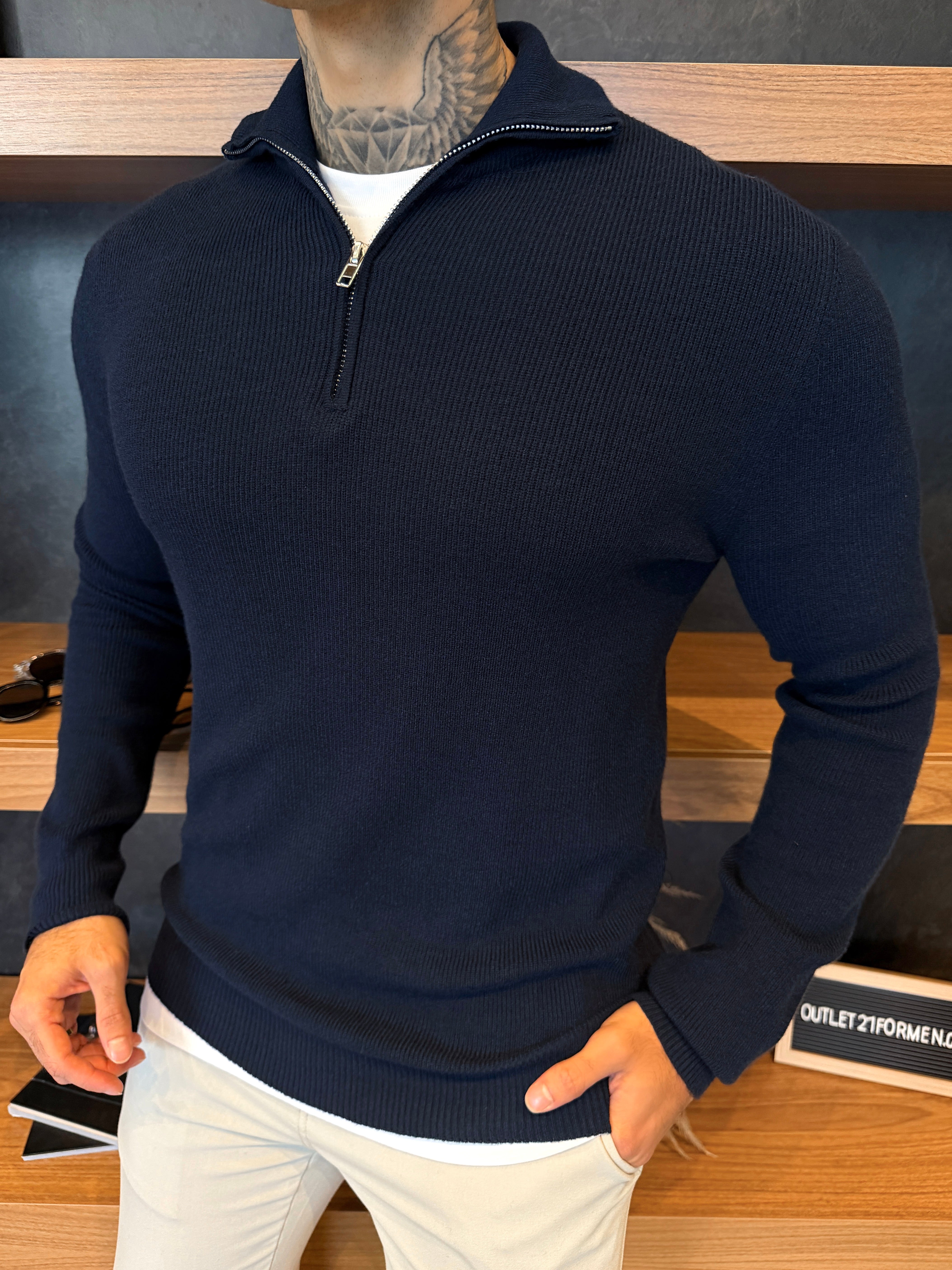 Suéter Roma Quarter-Zip Clássico - Azul Marinho