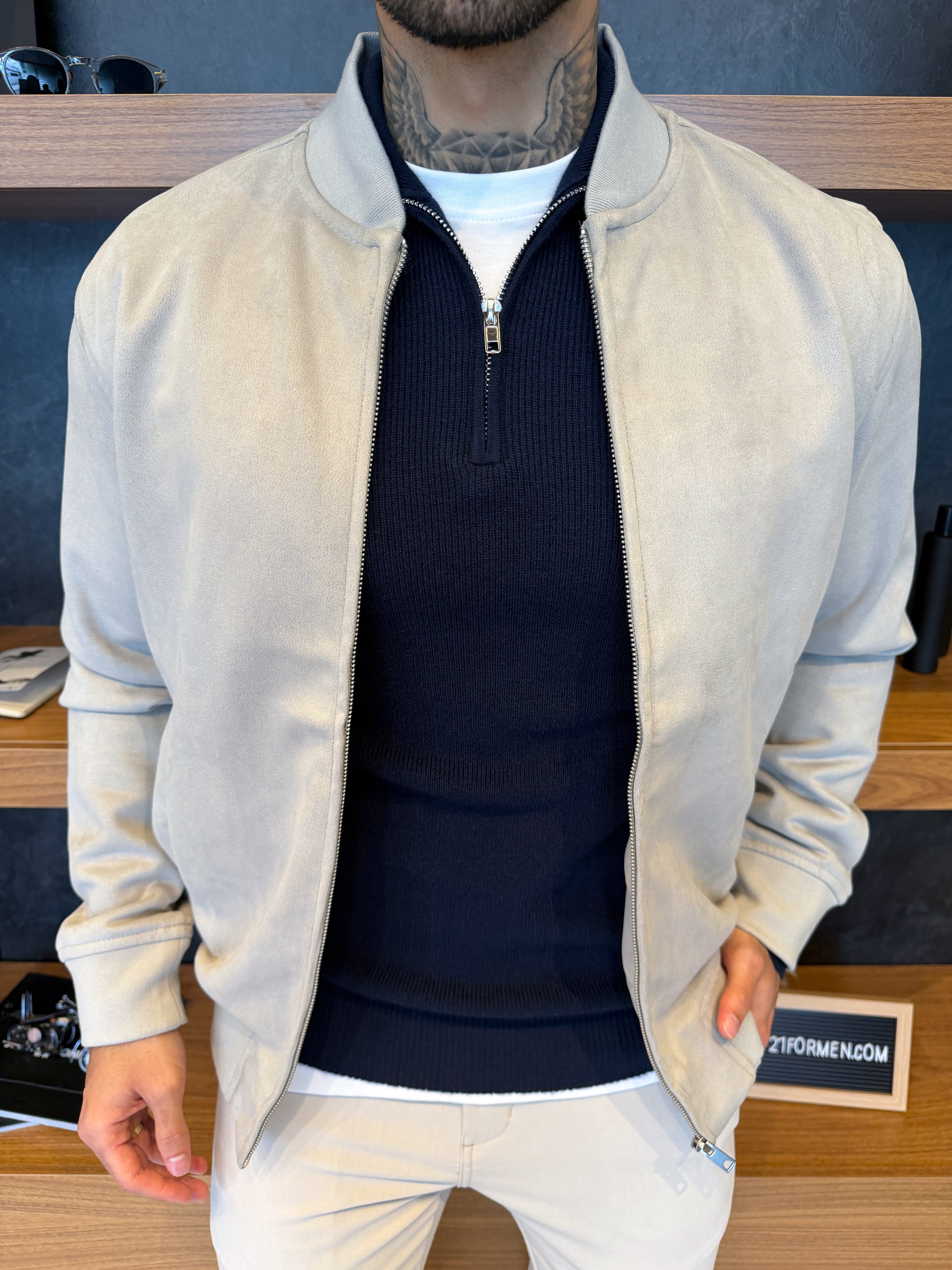 Jaqueta Taylor Bomber Suede - Cinza