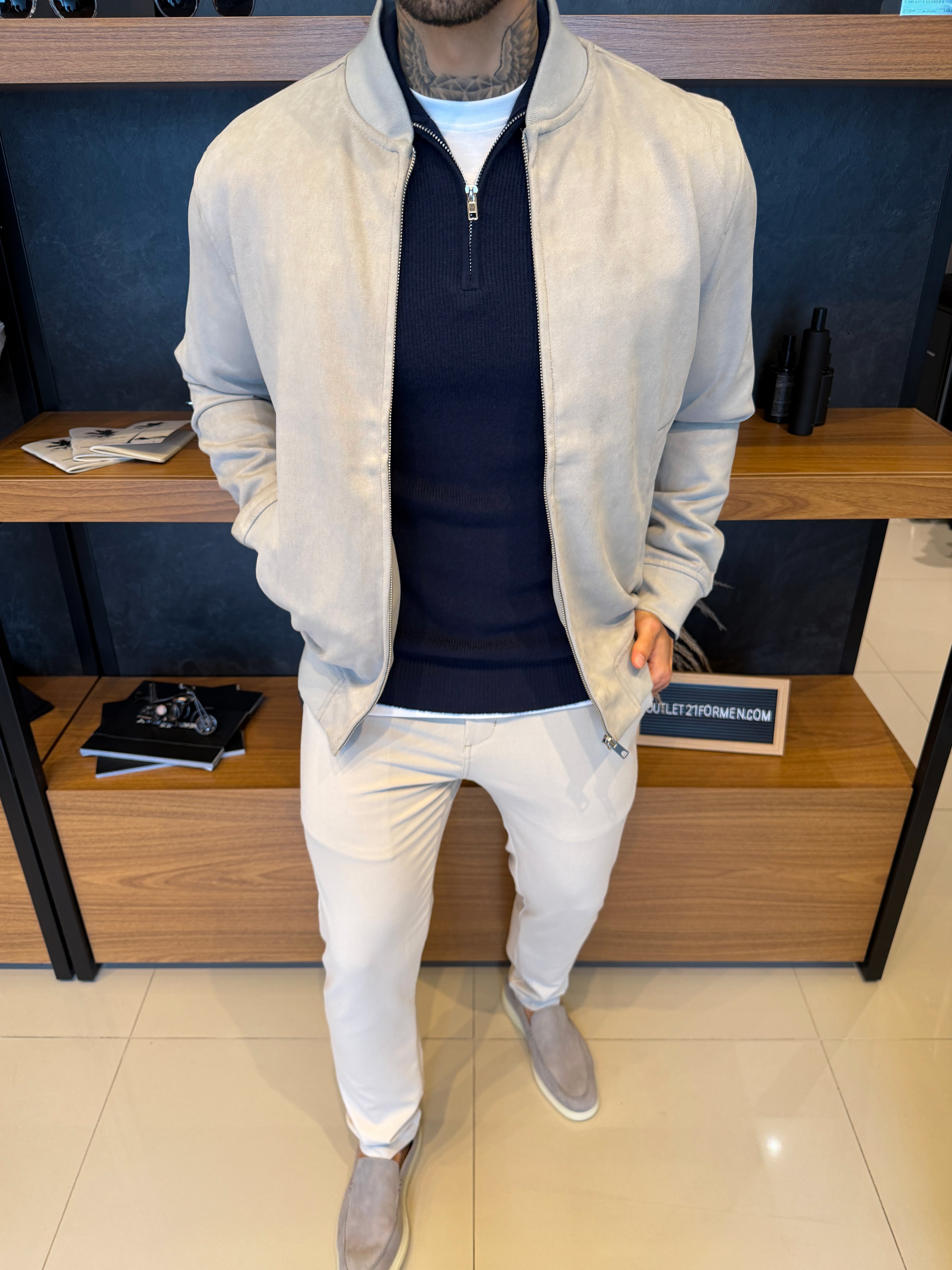 Jaqueta Taylor Bomber Suede - Cinza