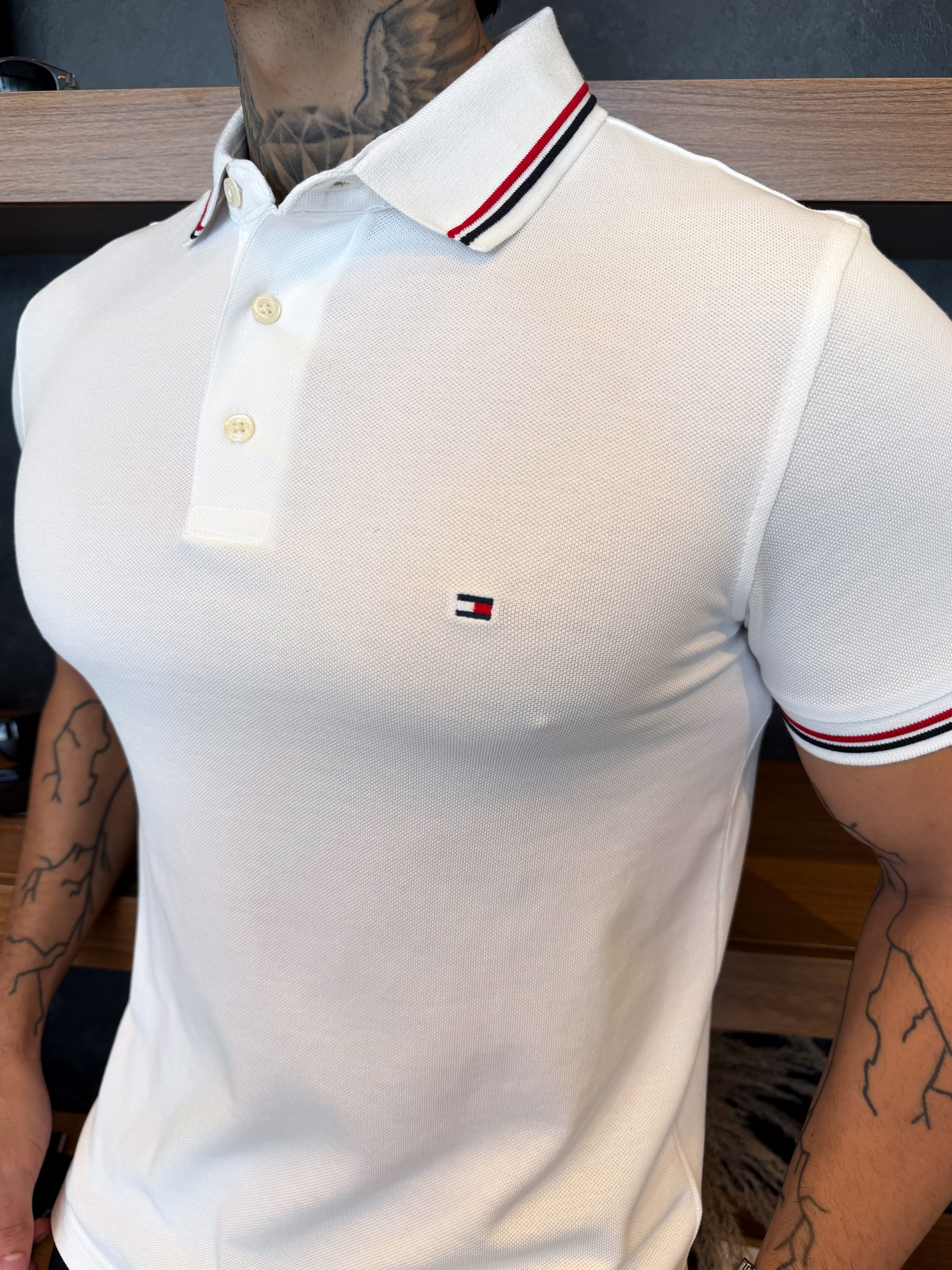 Polo Tommy Hilfiger Tipped Slim Fit - Branca