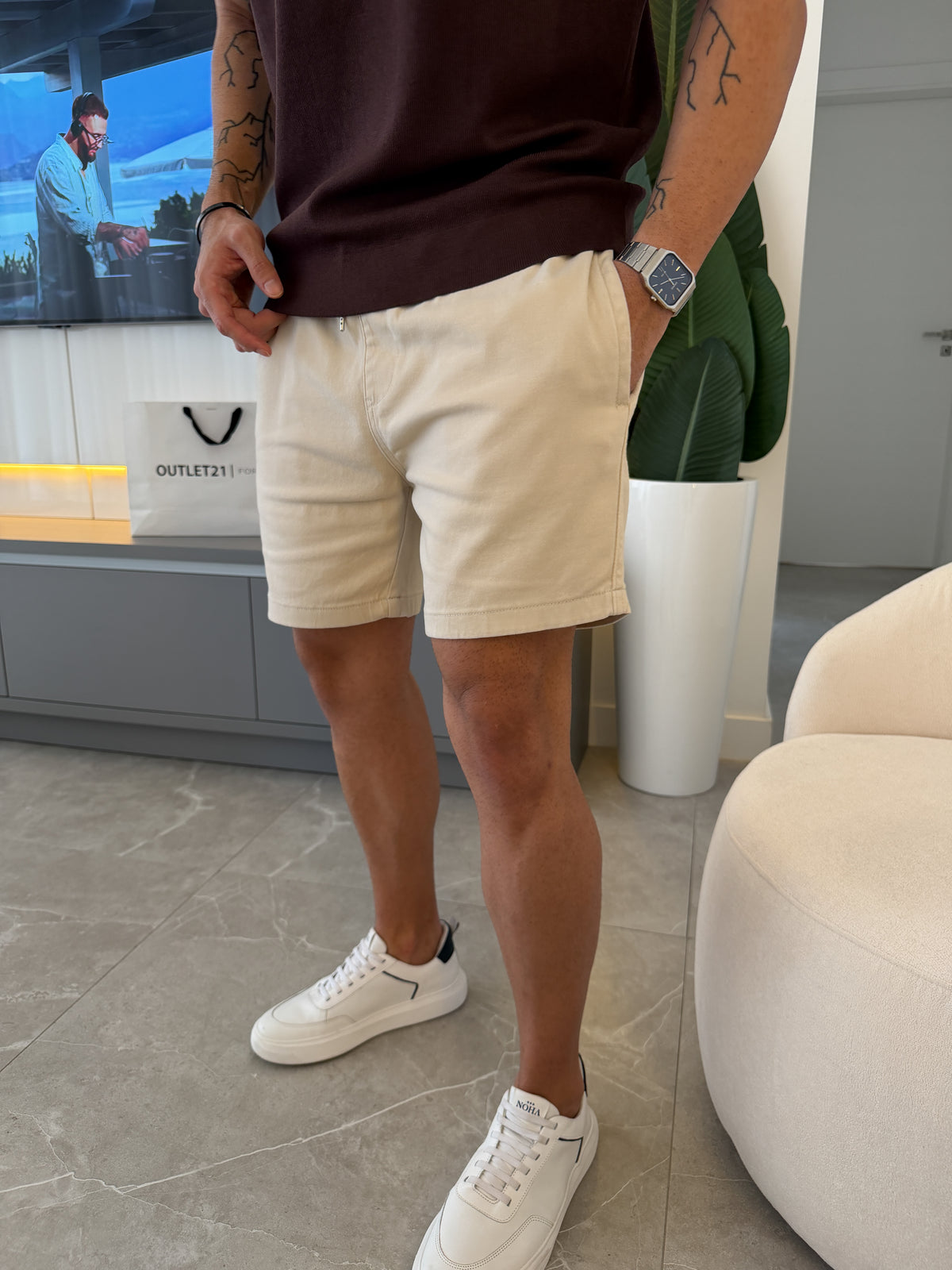 Short Verona Sarja Confort Soft - Bege