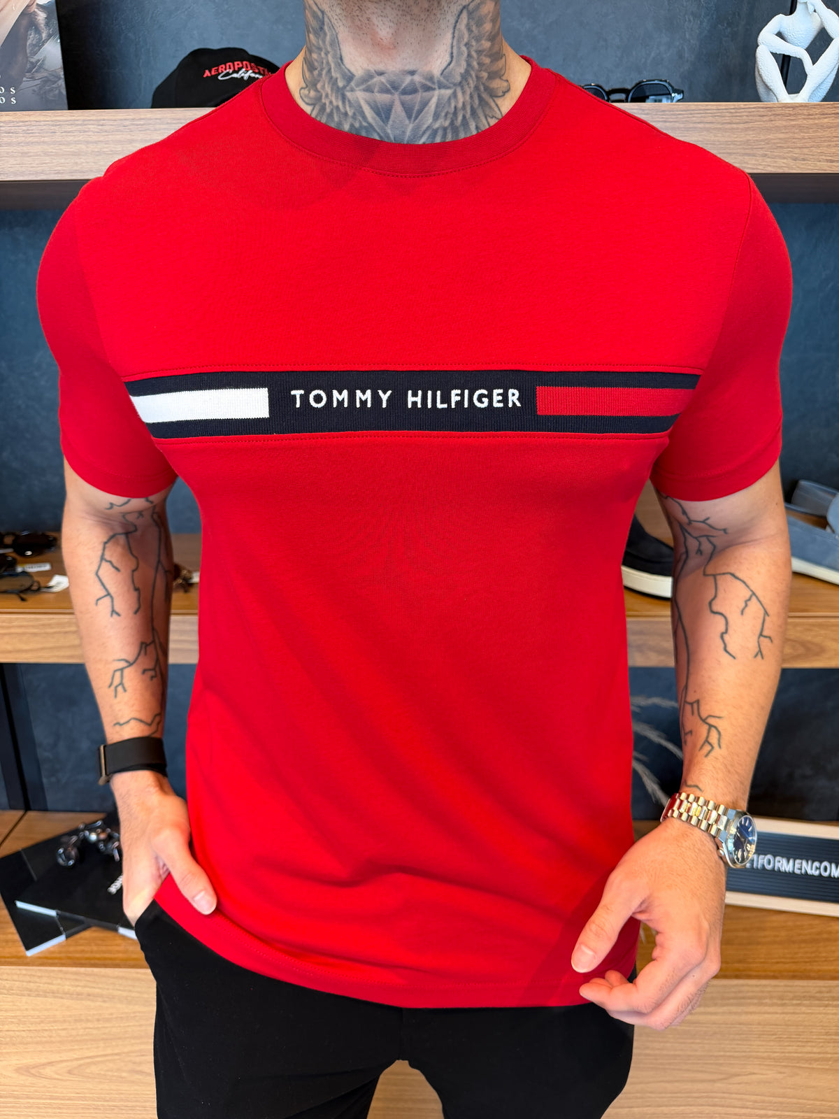 Camiseta Tommy Hilfiger Faixa Colors Regular Fit - Vermelha