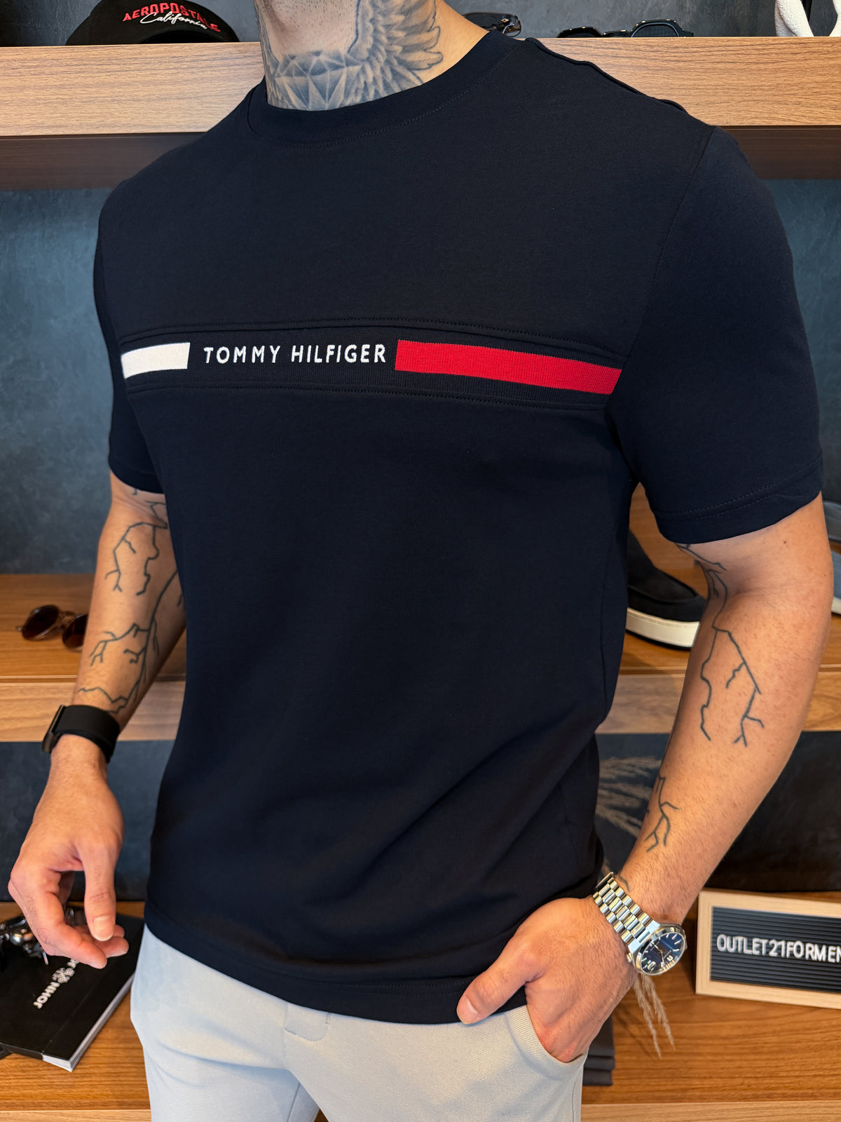 Camiseta Tommy Hilfiger Faixa Colors Regular Fit - Marinho